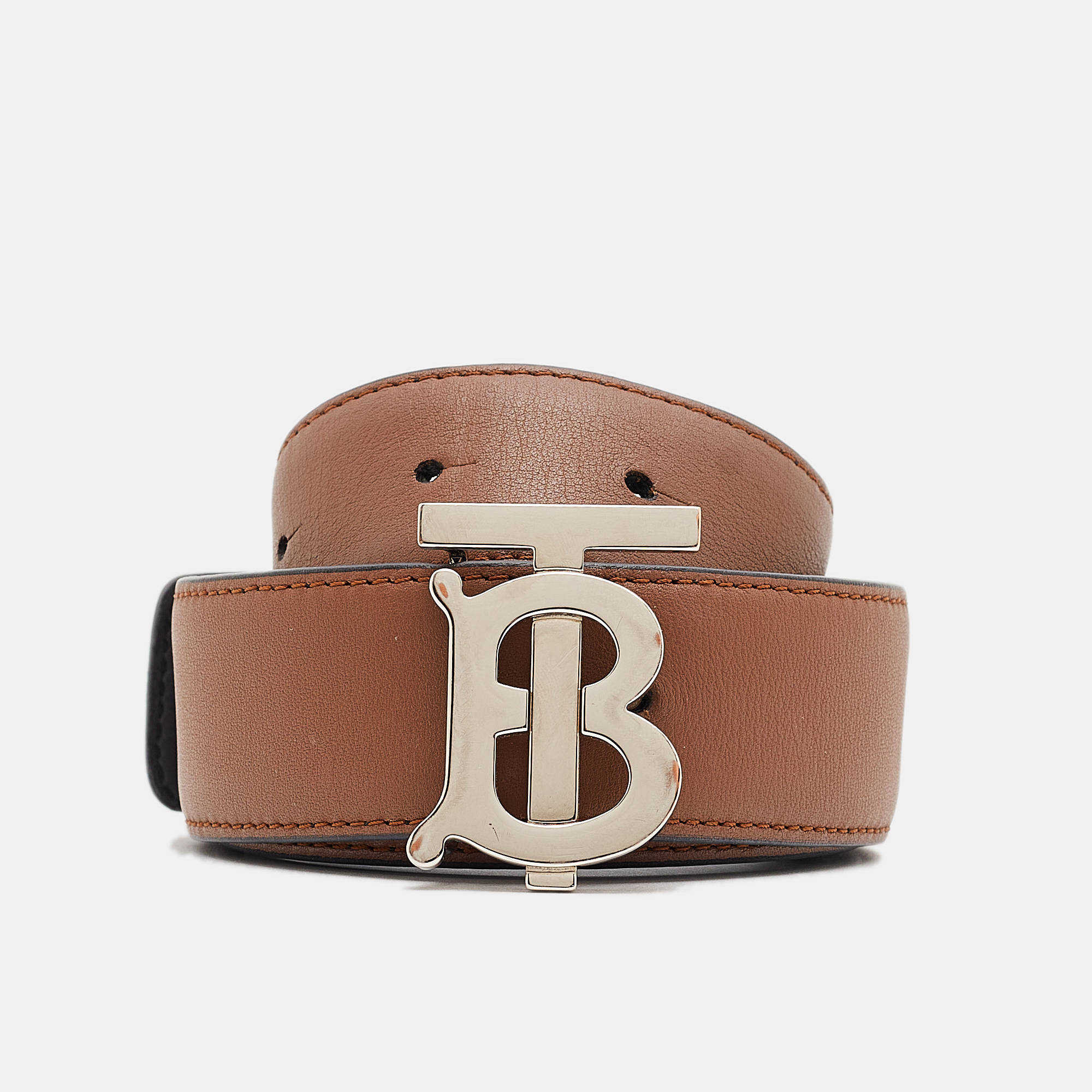 

Burberry Navy Blue/Brown Leather TB Reversible Belt