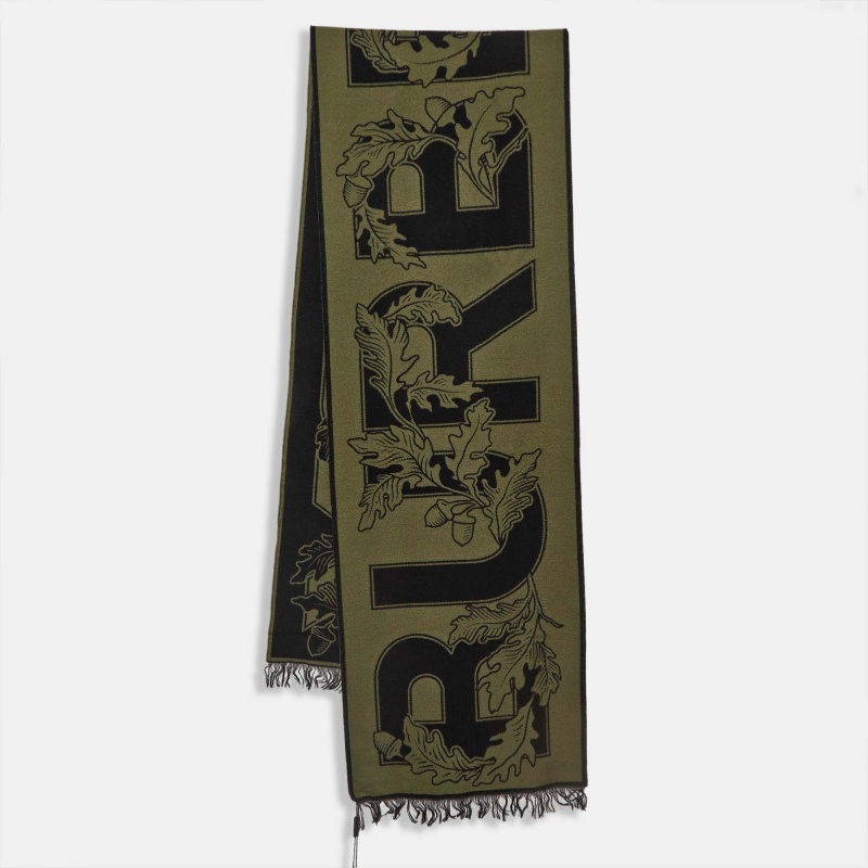 

Burberry Fern Green Logo Oak Leaf Wool Football Scarf