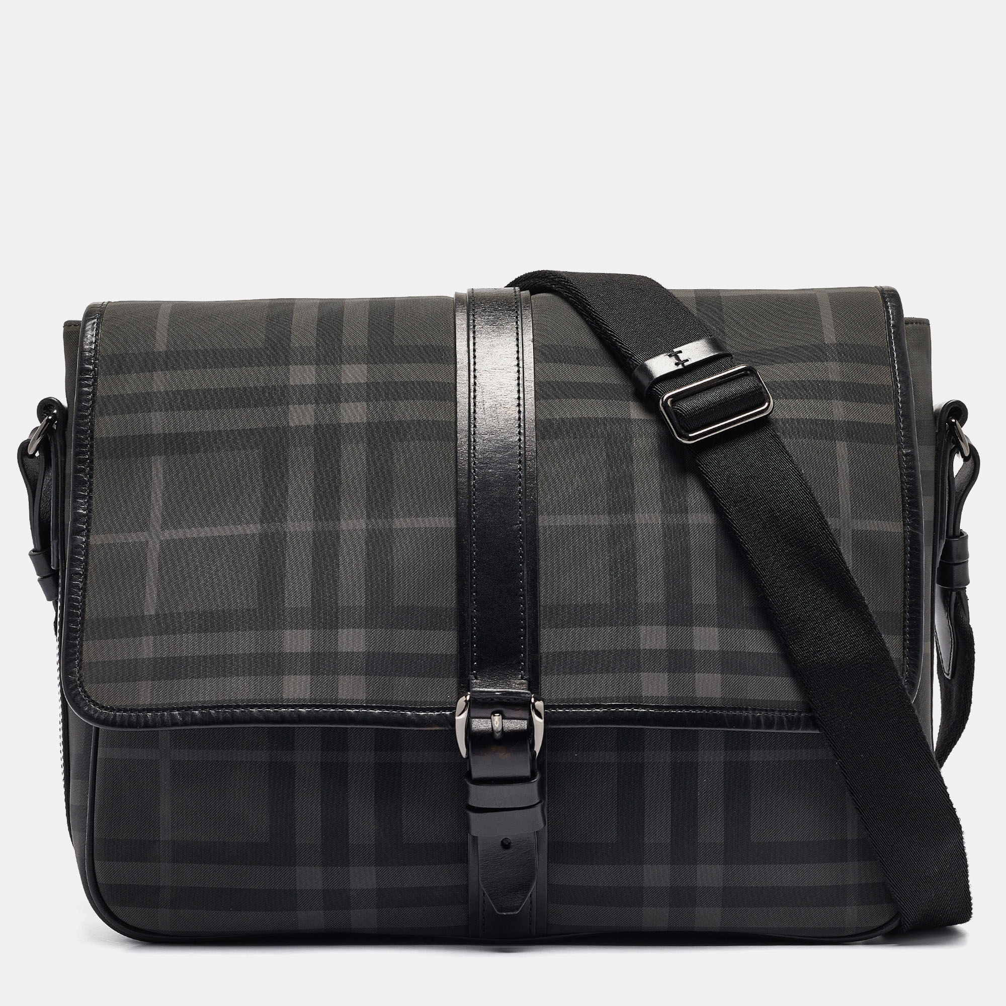 

Burberry Black House Check PVC and Leather Messenger Bag