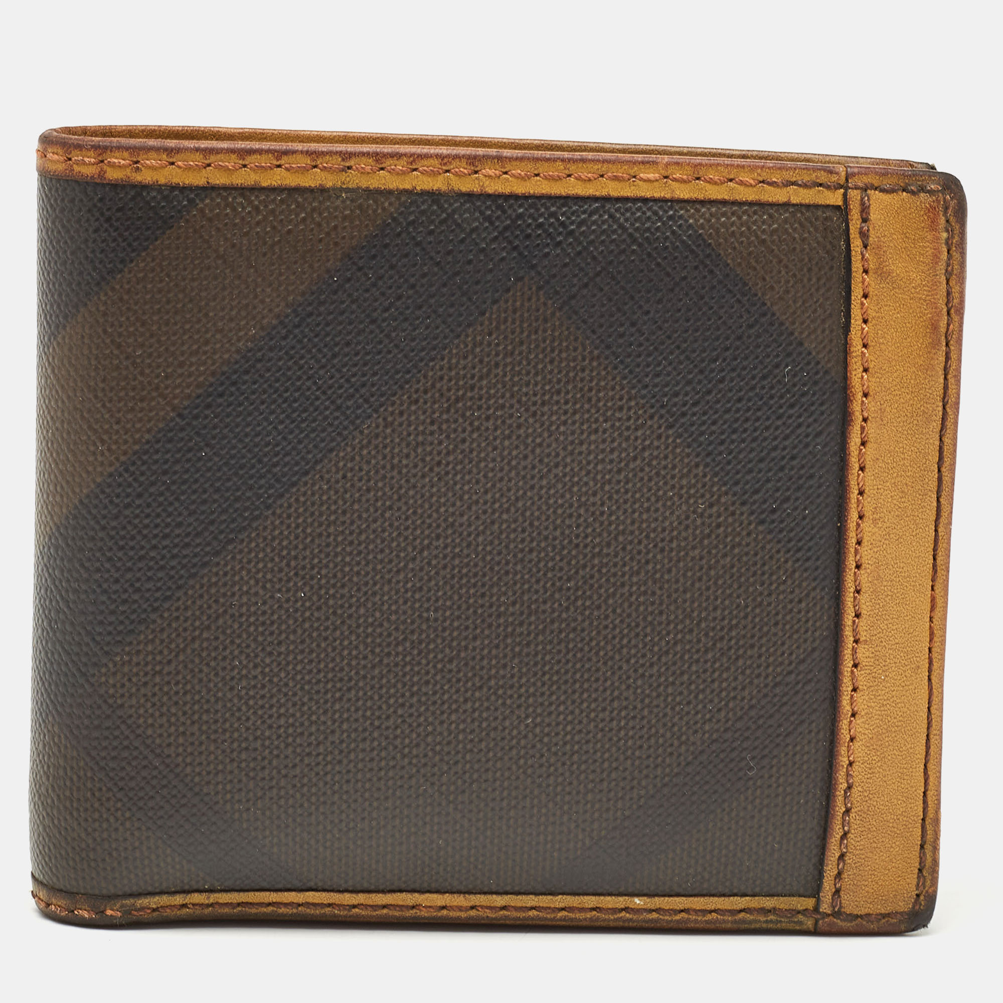 

Burberry Brown/Yellow Smoke Check Coated Canvas and Leather Bifold Wallet