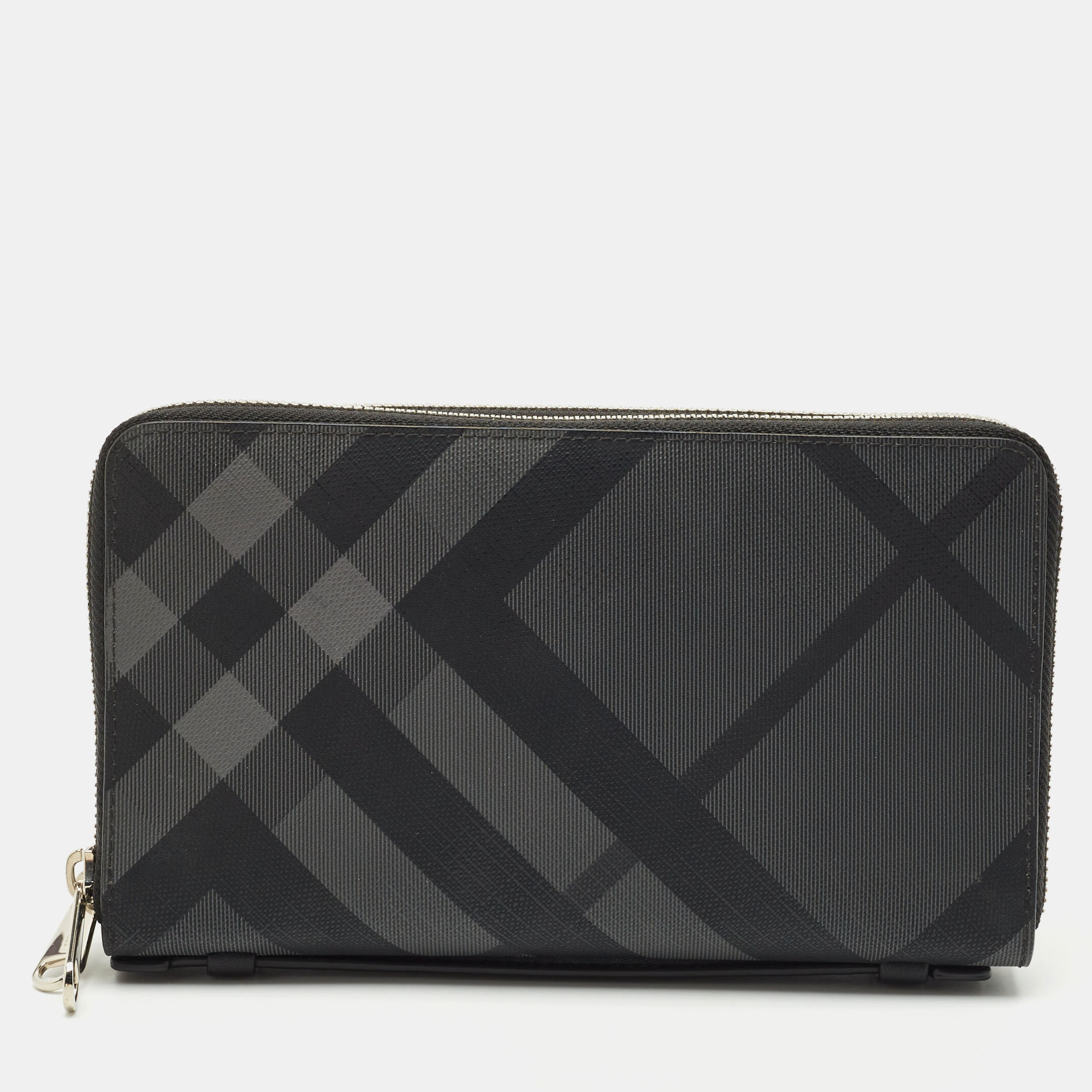 

Burberry Black/Grey House Check PVC and Leather Reeves Double Zip Wallet