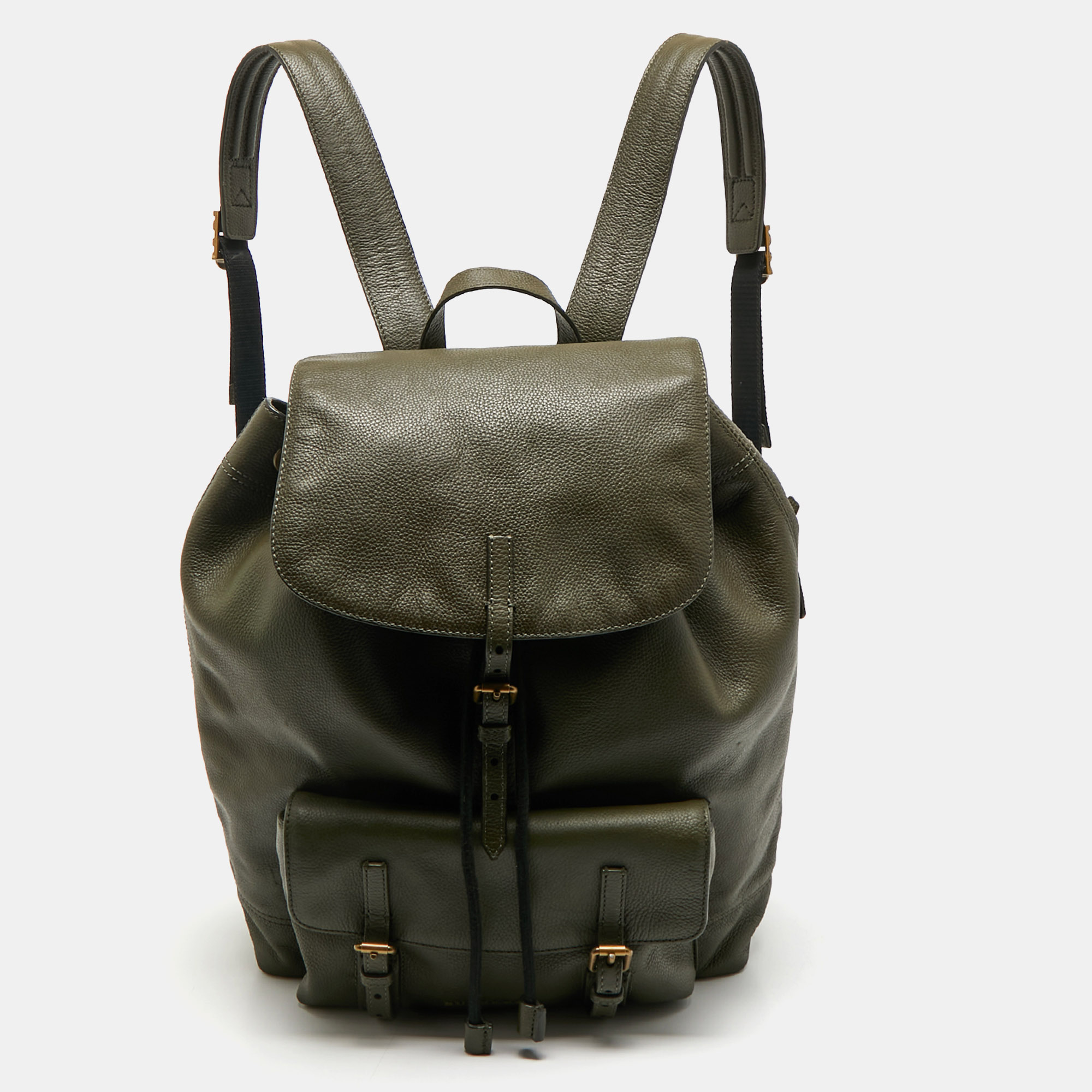 

Burberry Military Green Leather Drawstring Backpack