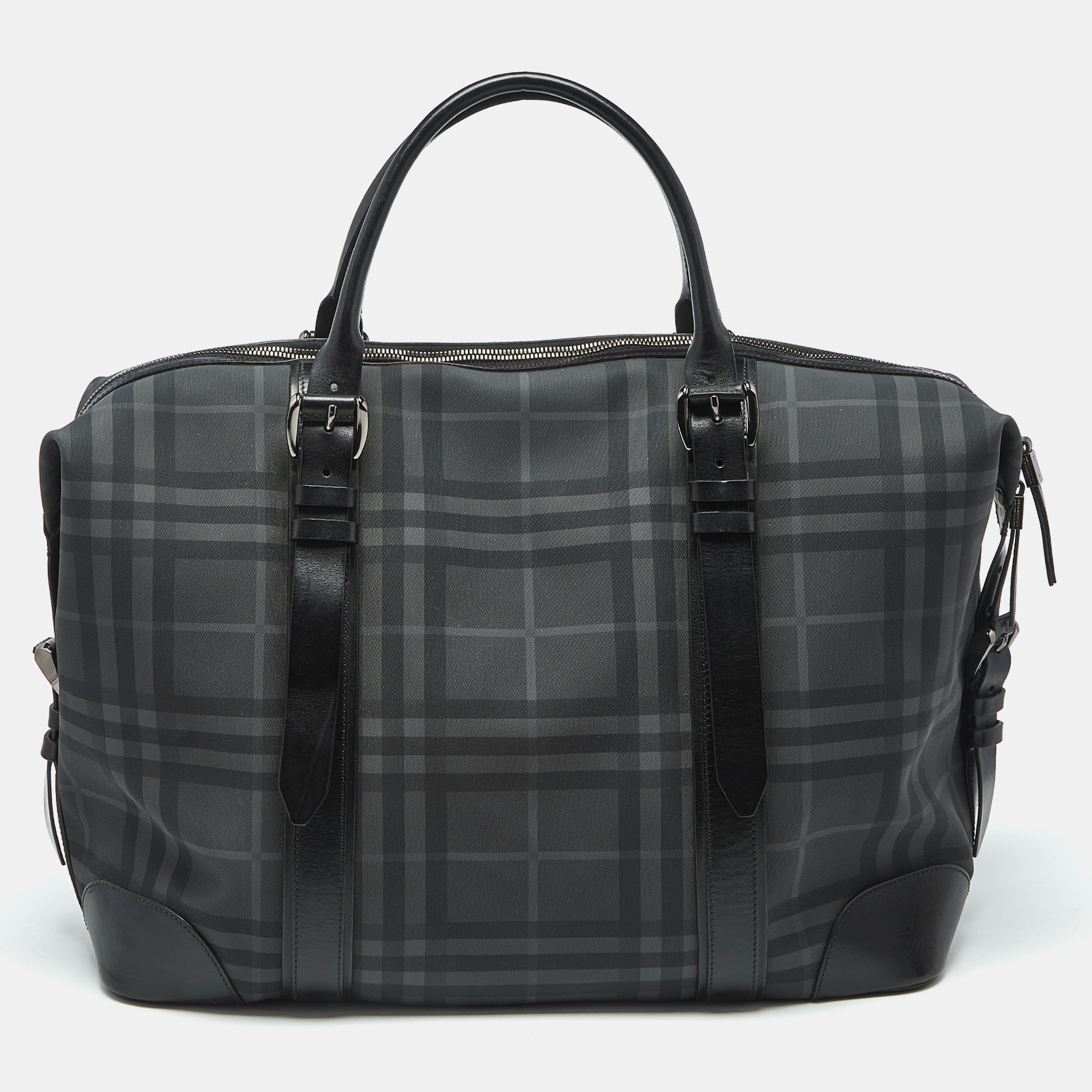 

Burberry Black Check Coated Canvas and Leather Duffle Bag