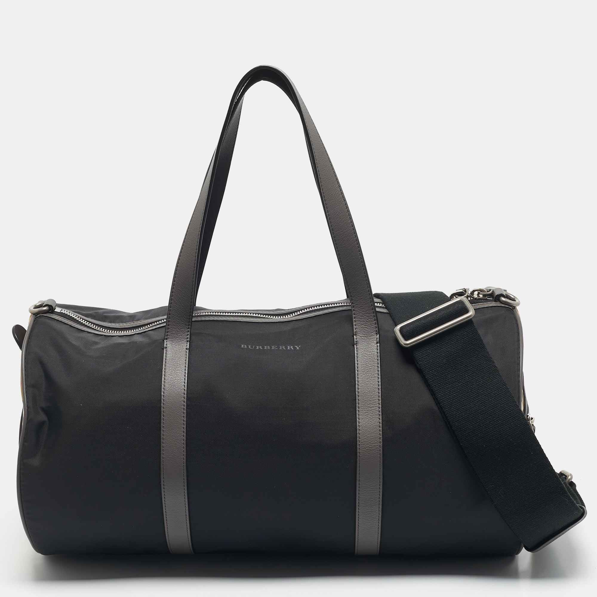

Burberry Black/Beige House Check Nylon Medium Kennedy Duffle Bag