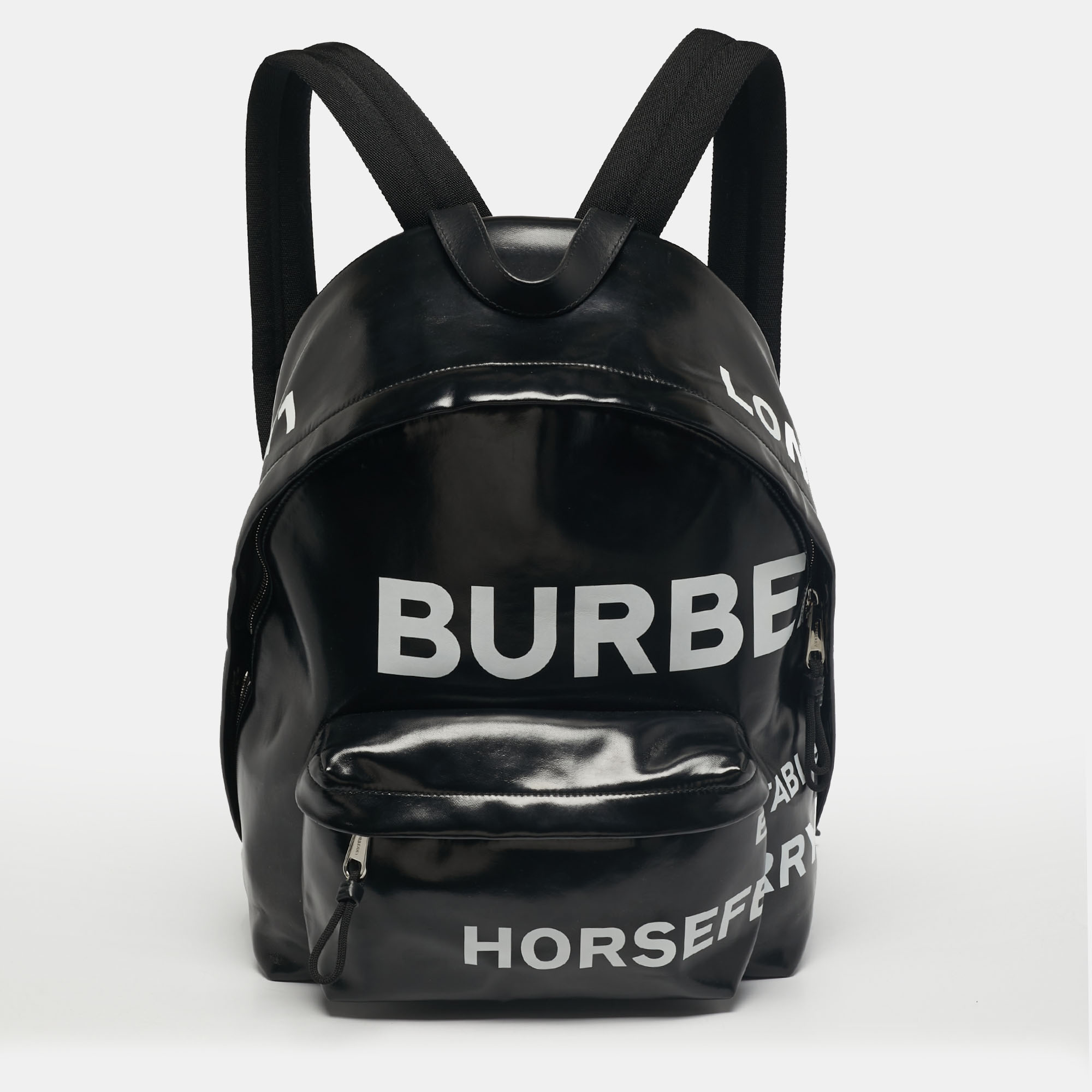 

Burberry Black/White Coated Canvas and Leather Horseferry Backpack