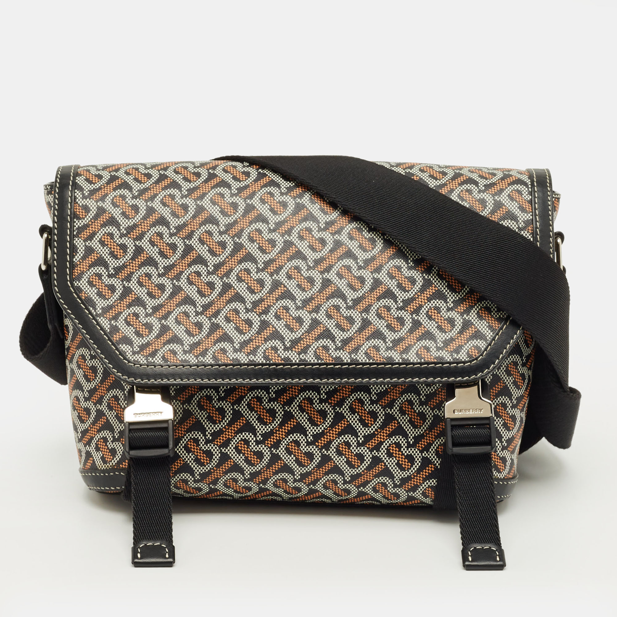 

Burberry Black/Brown TB Monogram Coated Canvas and Leather Messenger Bag