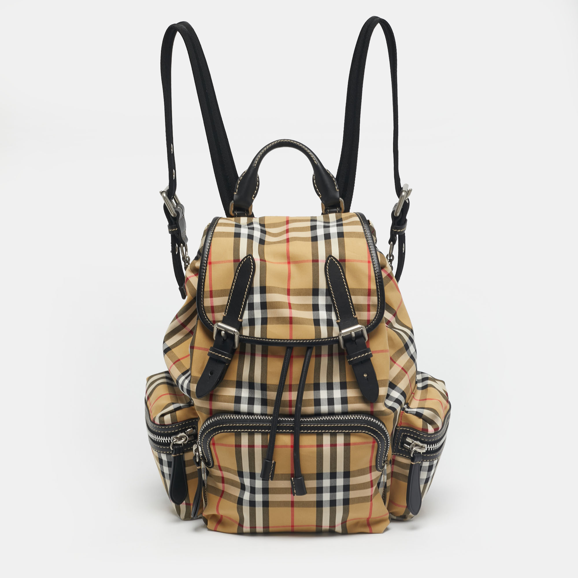 

Burberry Beige/Black House Check Fabric and Leather Rucksack Backpack
