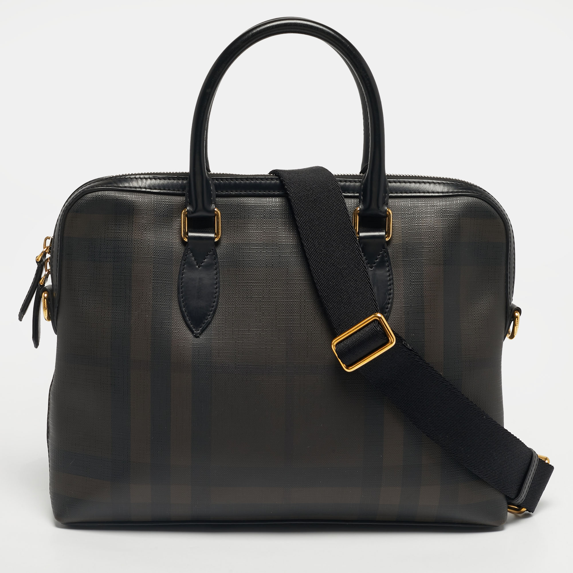 

Burberry Brown/Black Smoked Check Coated Canvas and Leather The Barrow Briefcase