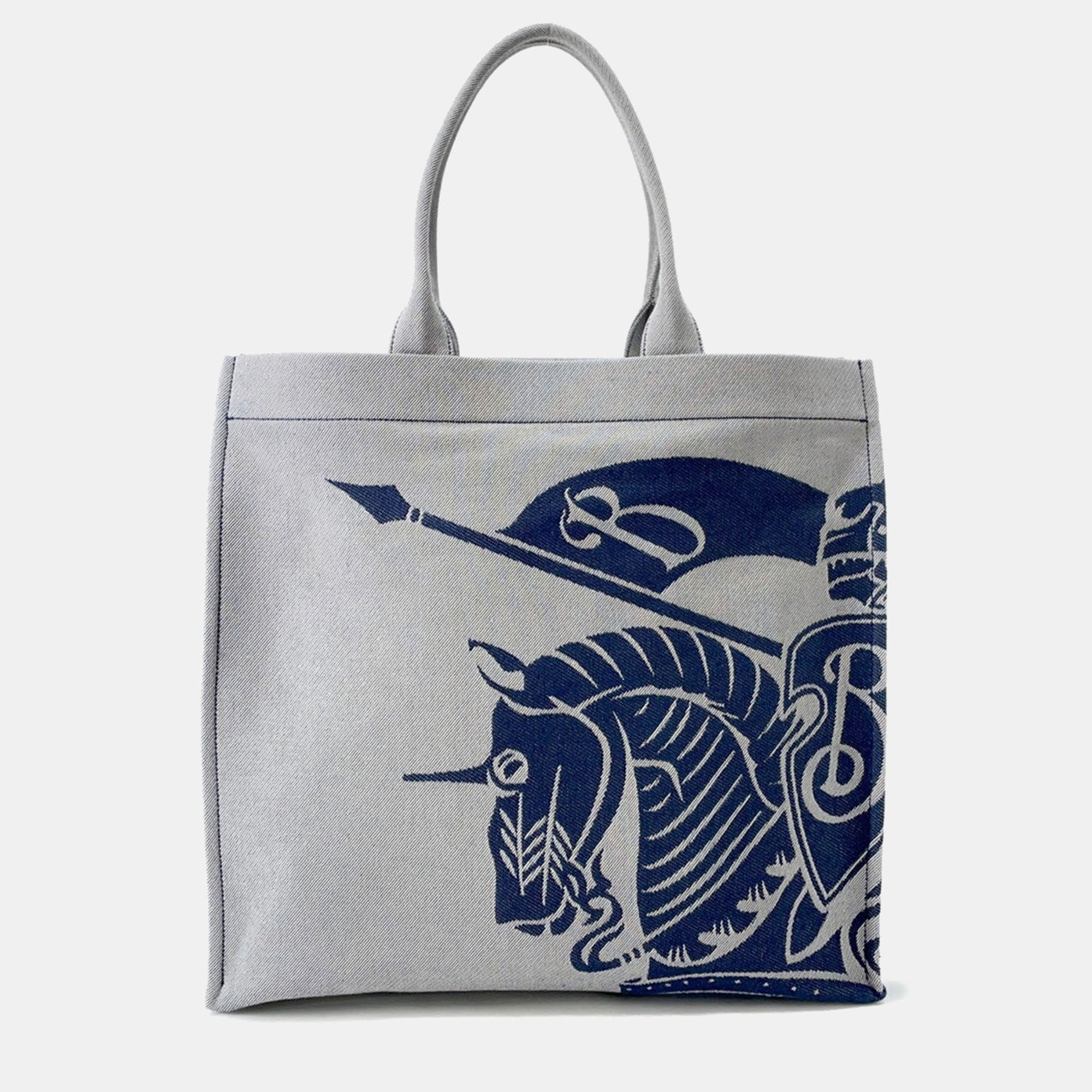 

Burberry Ekd Square Tote Night Canvas, Blue