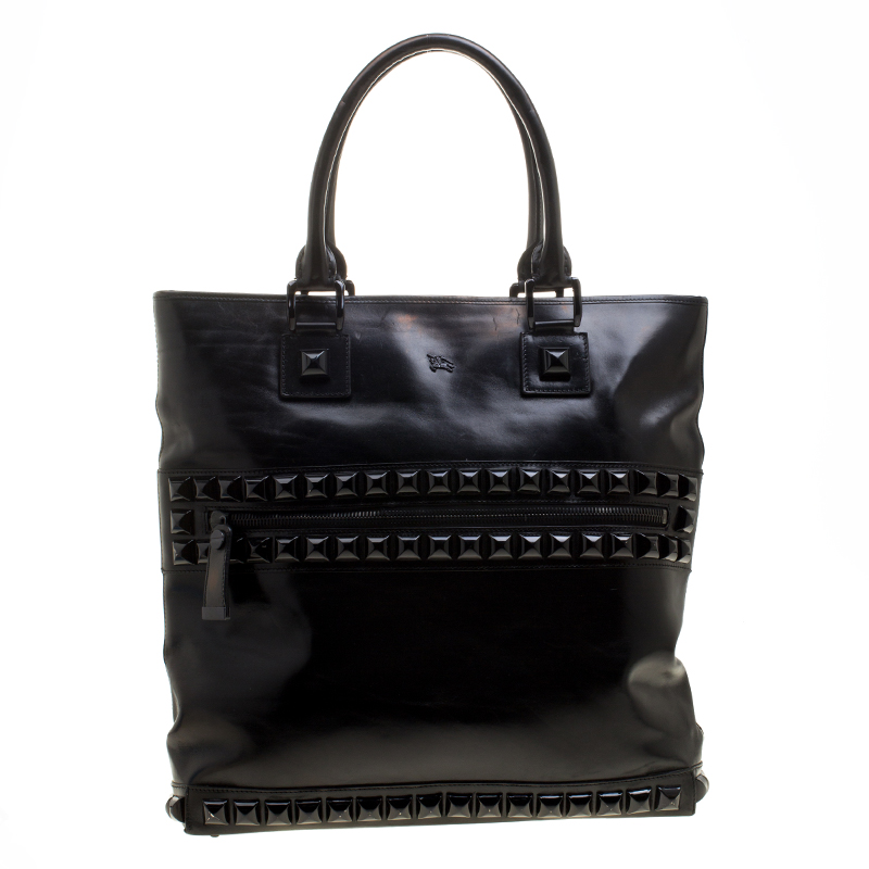 black leather studded handbag