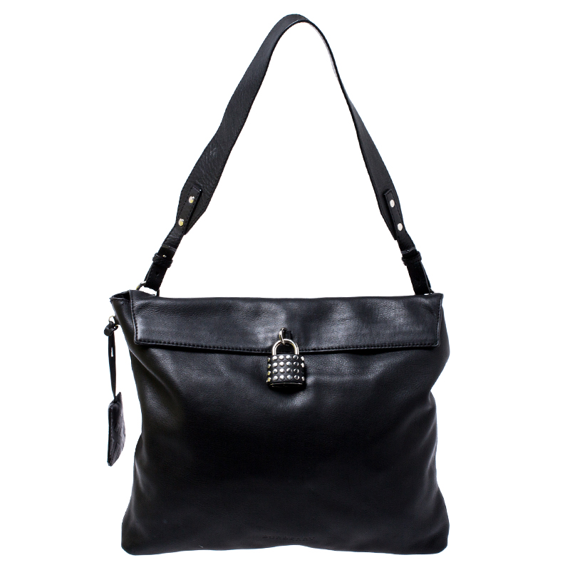 Burberry Black Leather Lock Messenger Bag