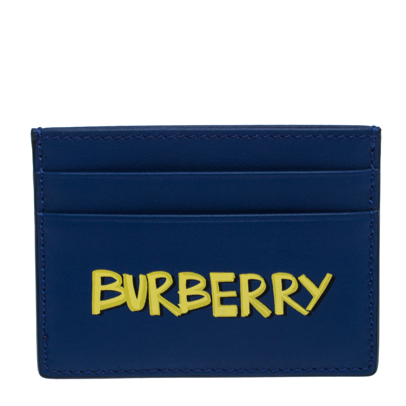 Burberry Blue Leather Graffiti Print Card Case