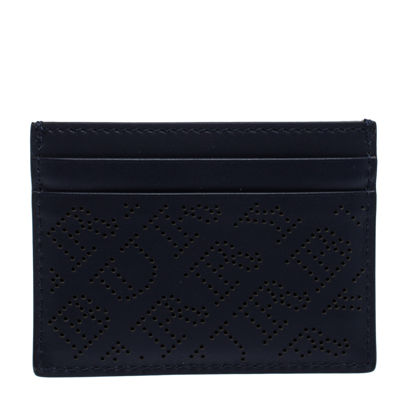 Burberry Navy Blue Perforated Leather Sandon Card Holder