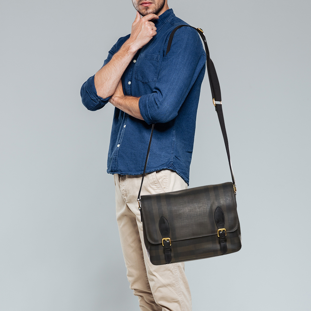 

Burberry Grey Smoked Check PVC and Leather Hendley Messenger Bag