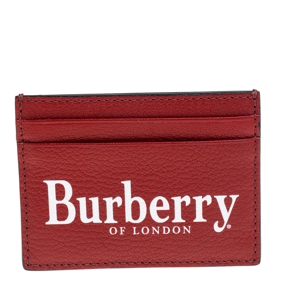 Pre-owned Burberry Red Leather Logo Print Card Case