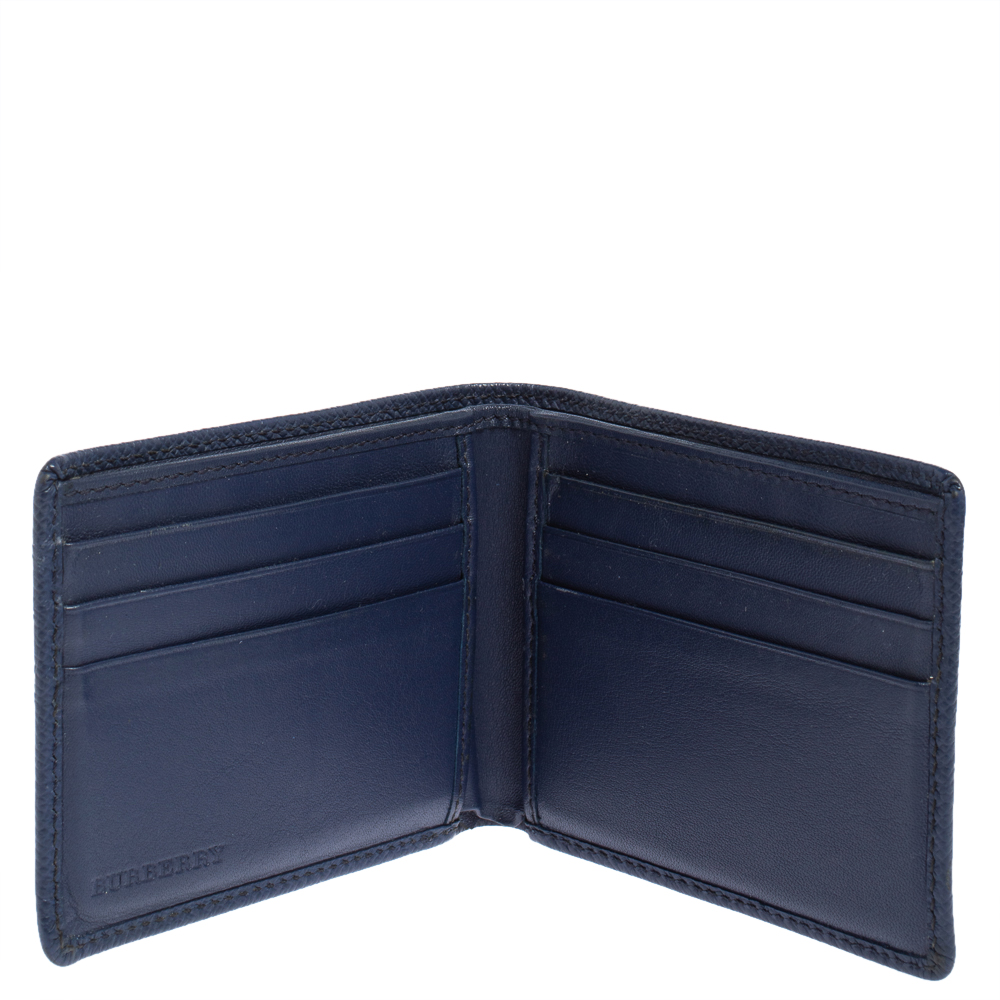 

Burberry Navy Blue Leather Logo Bifold Compact Wallet
