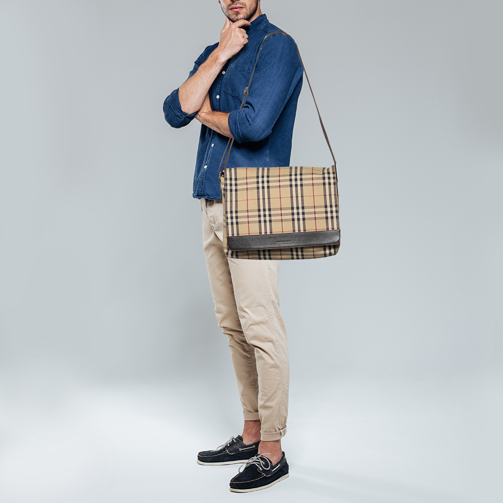 

Burberry Beige/Black Nova Check Canvas and Leather Messenger Bag
