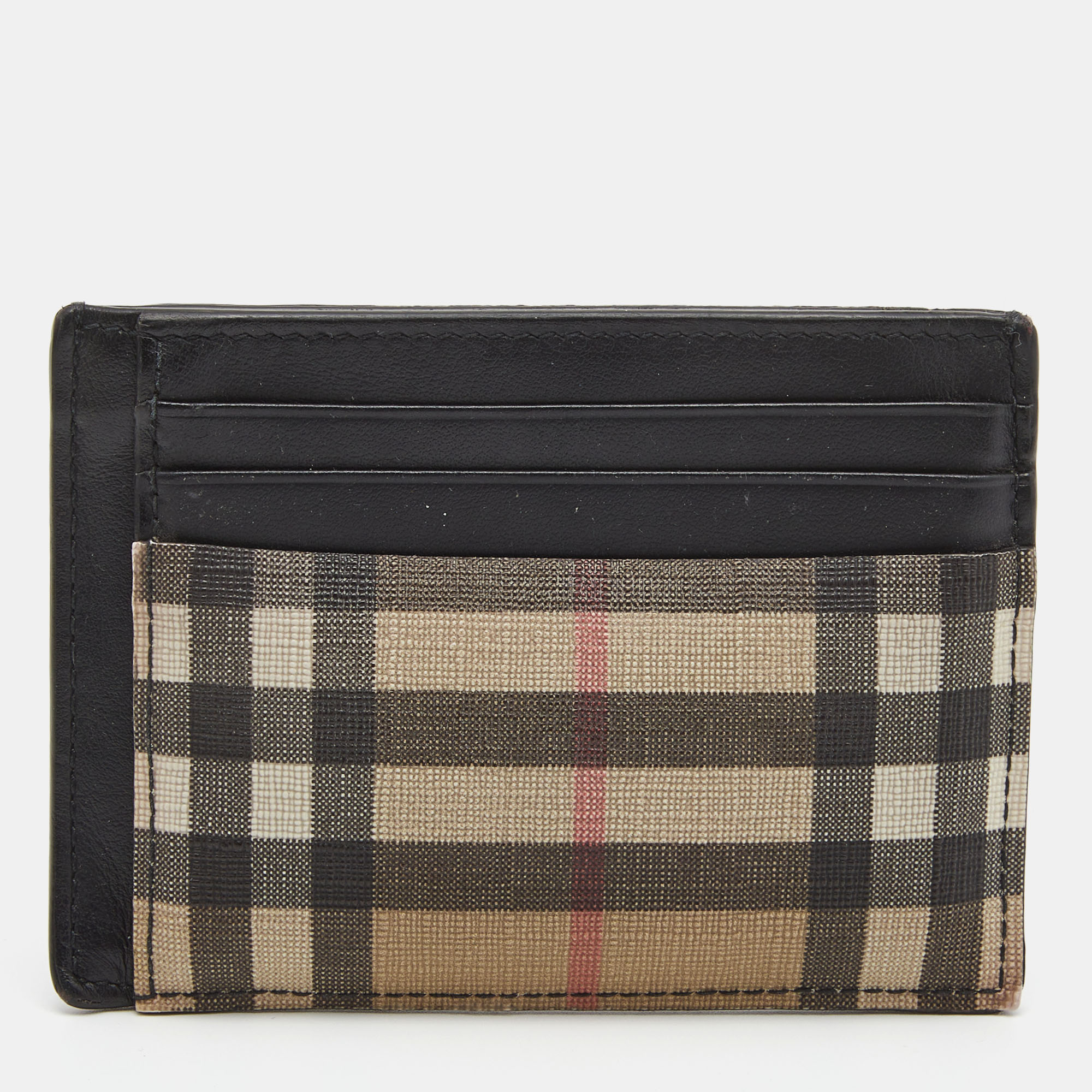 BURBERRY Check And Leather Money Clip Card Case