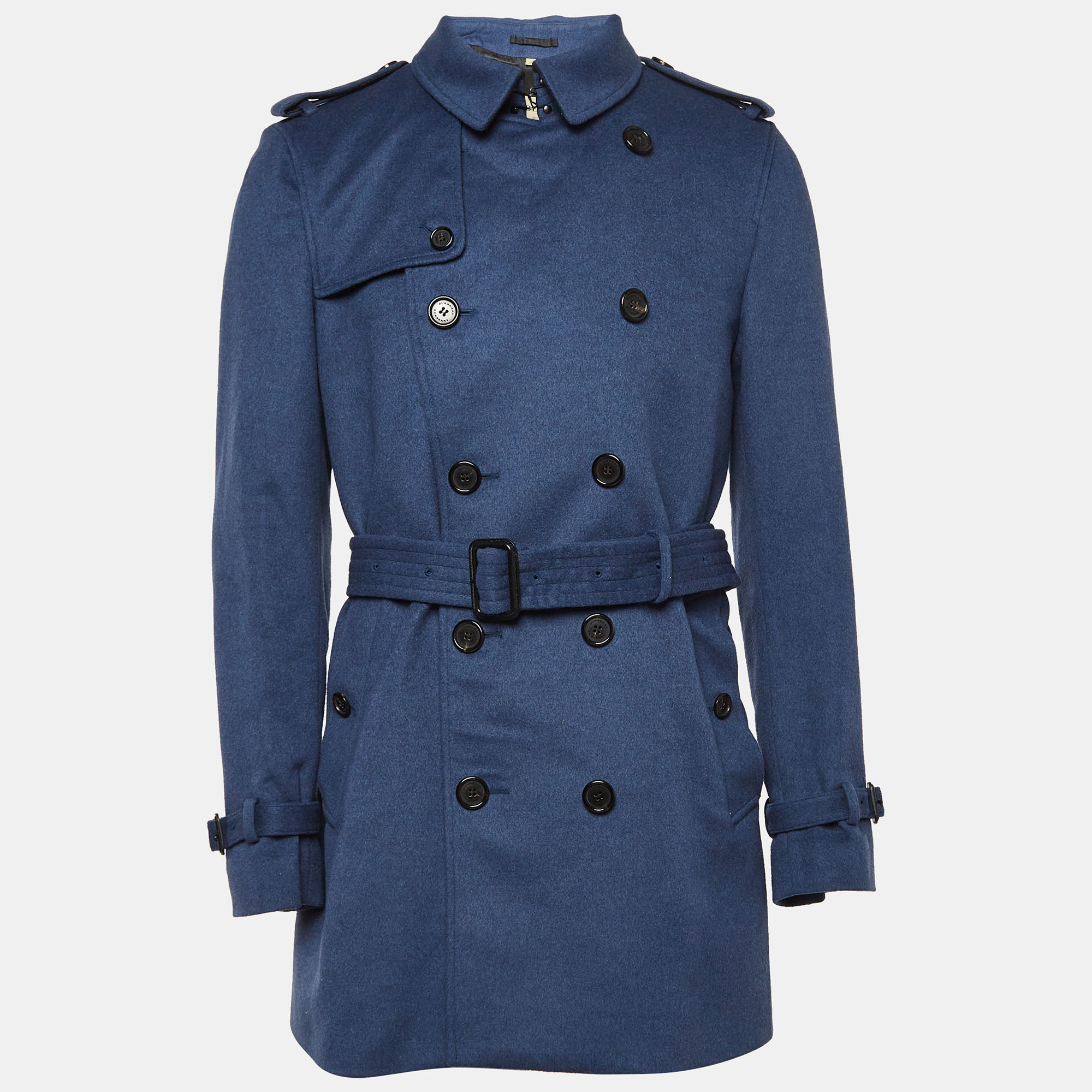 

Burberry Blue Wool Double Breasted Trench Coat XL