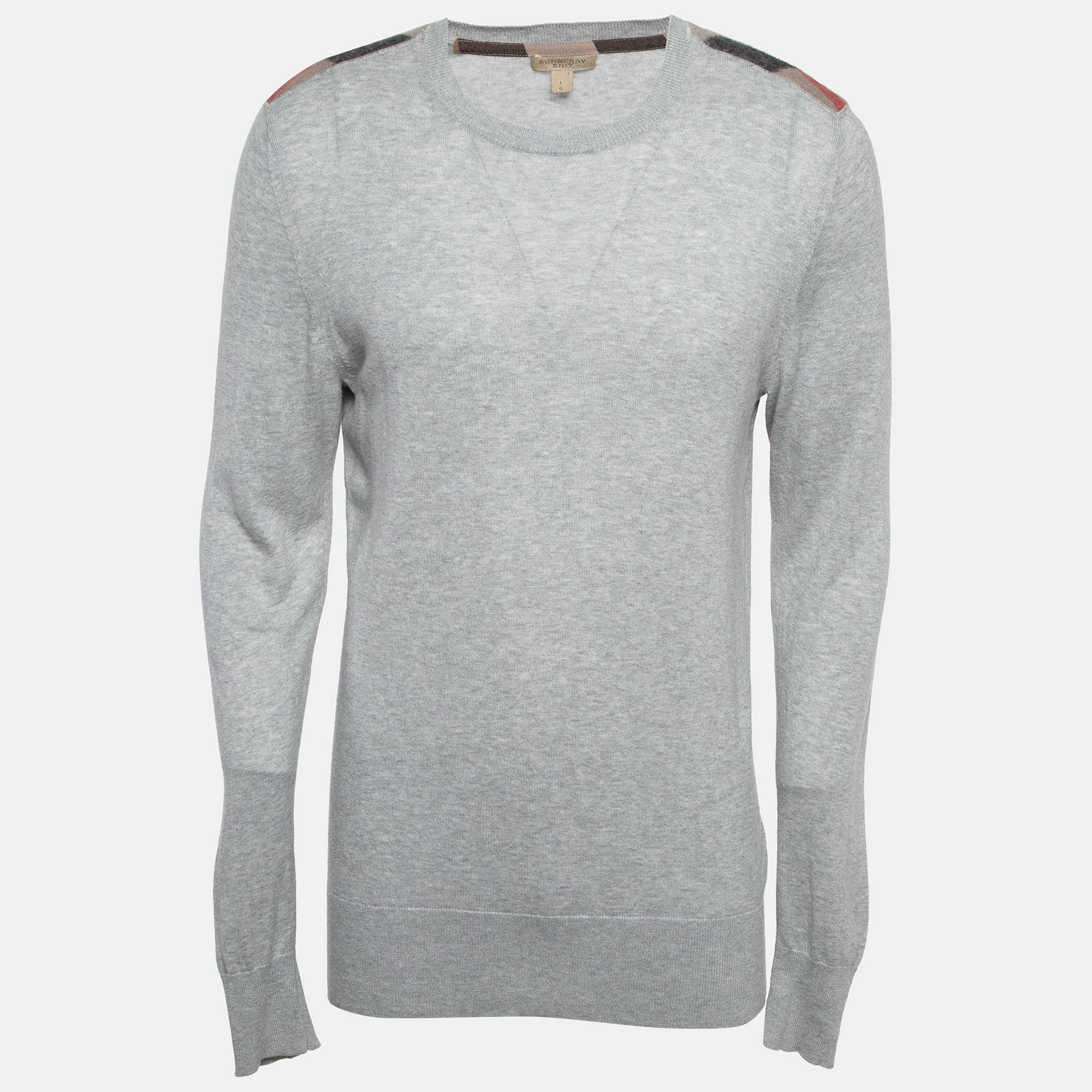 

Burberry Brit Grey Cashmere & Cotton Knit Shoulder Patched Sweatshirt L