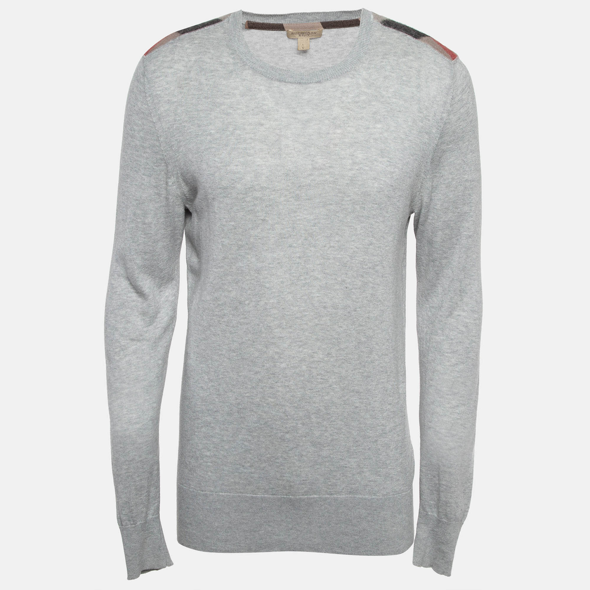 

Burberry Brit Grey Cashmere & Cotton Knit Shoulder Patched Sweatshirt L