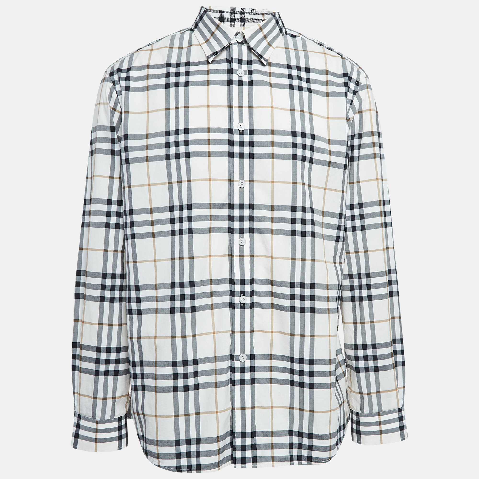 

Burberry White Caxton Checks Cotton Long Sleeve Shirt XXL