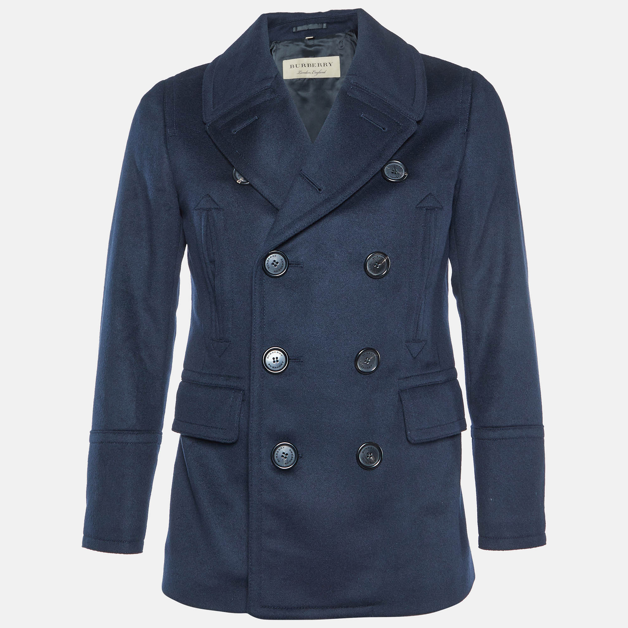 

Burberry Navy Blue Wool and Cashmere Double Breasted Coat S