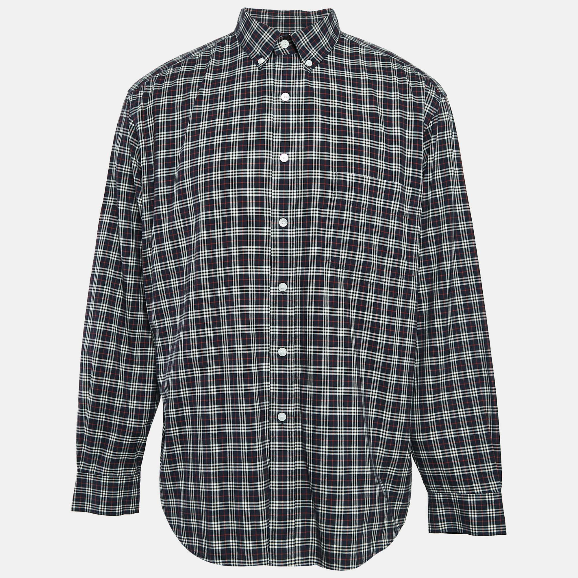 

Burberry Navy Blue Plaid Cotton Button-Down Shirt XXL