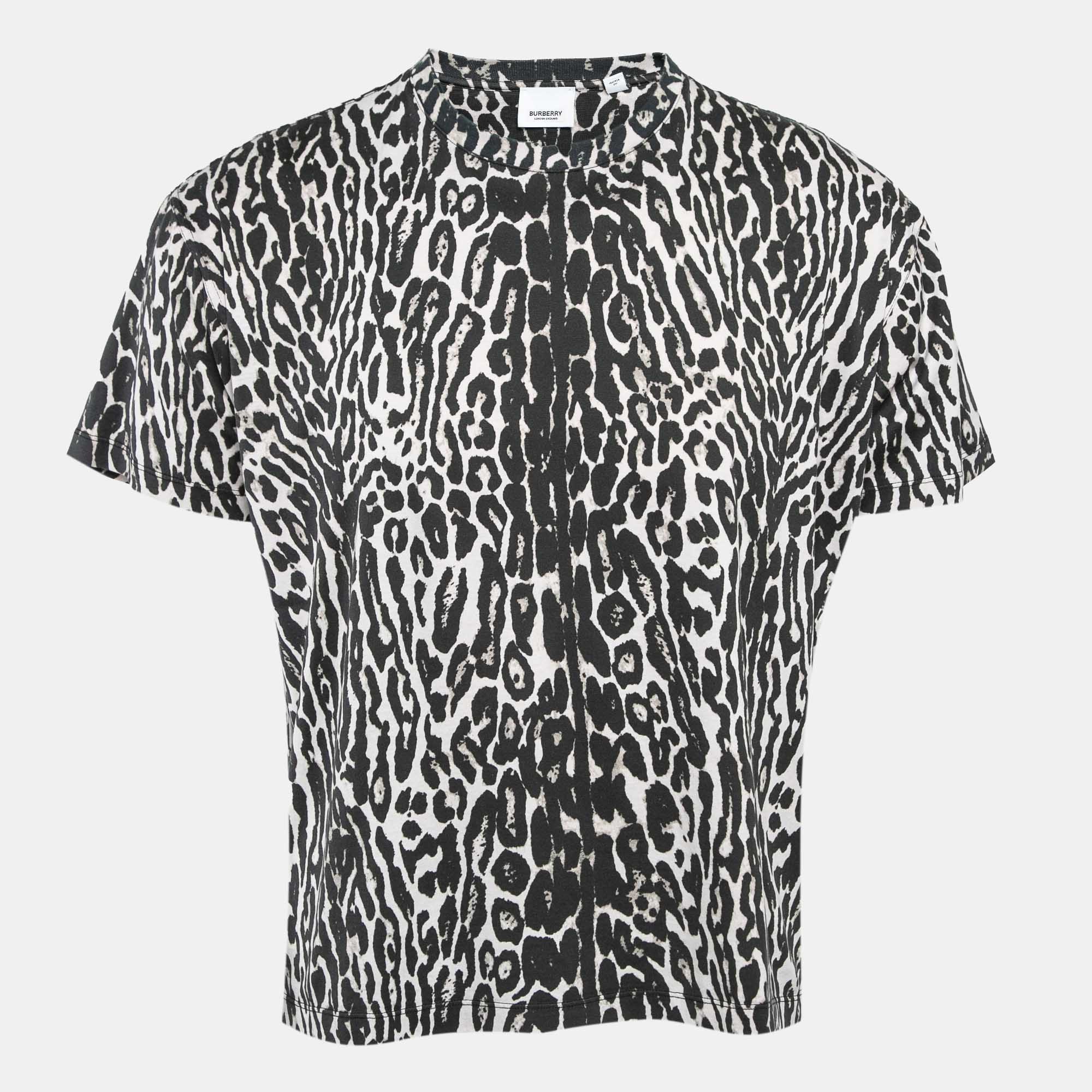 Pre-owned Burberry Black Leopard Print Cotton Jersey Oversized T-shirt S