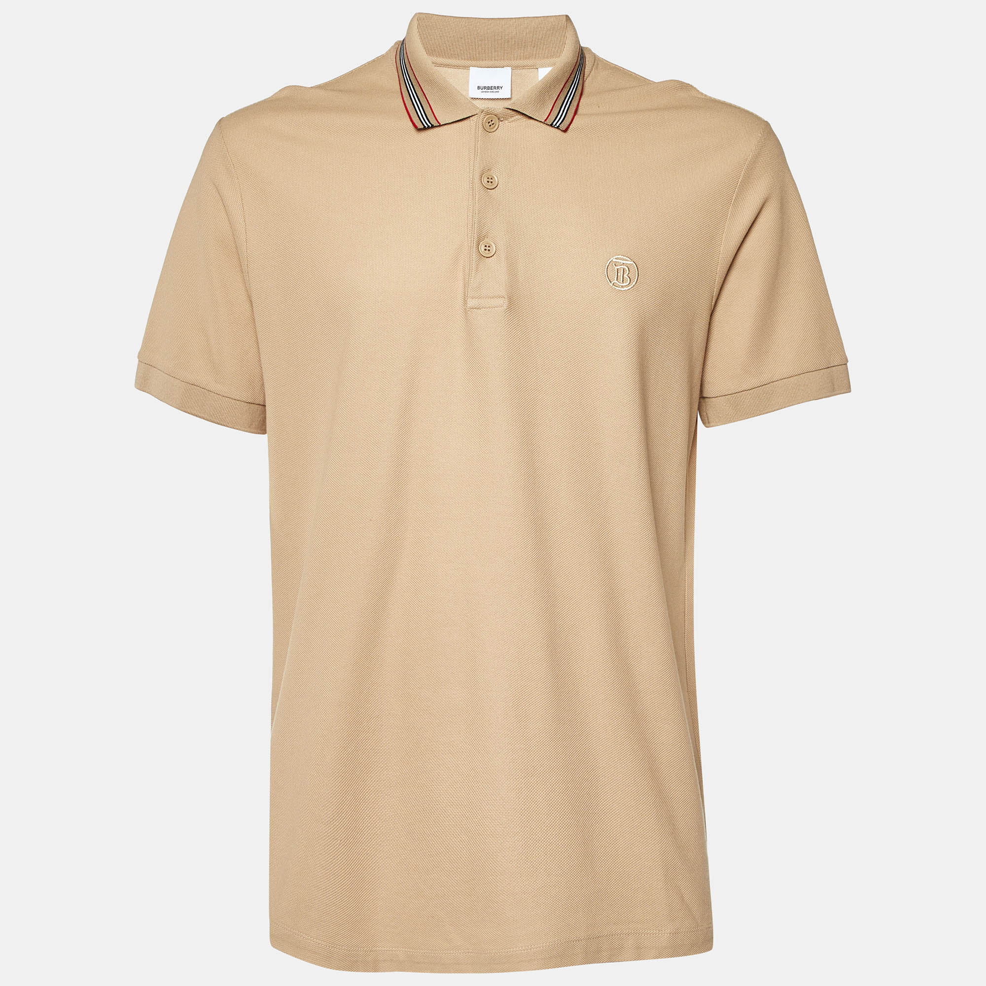 

Burberry Beige Logo Embroidered Cotton Polo T-Shirt L