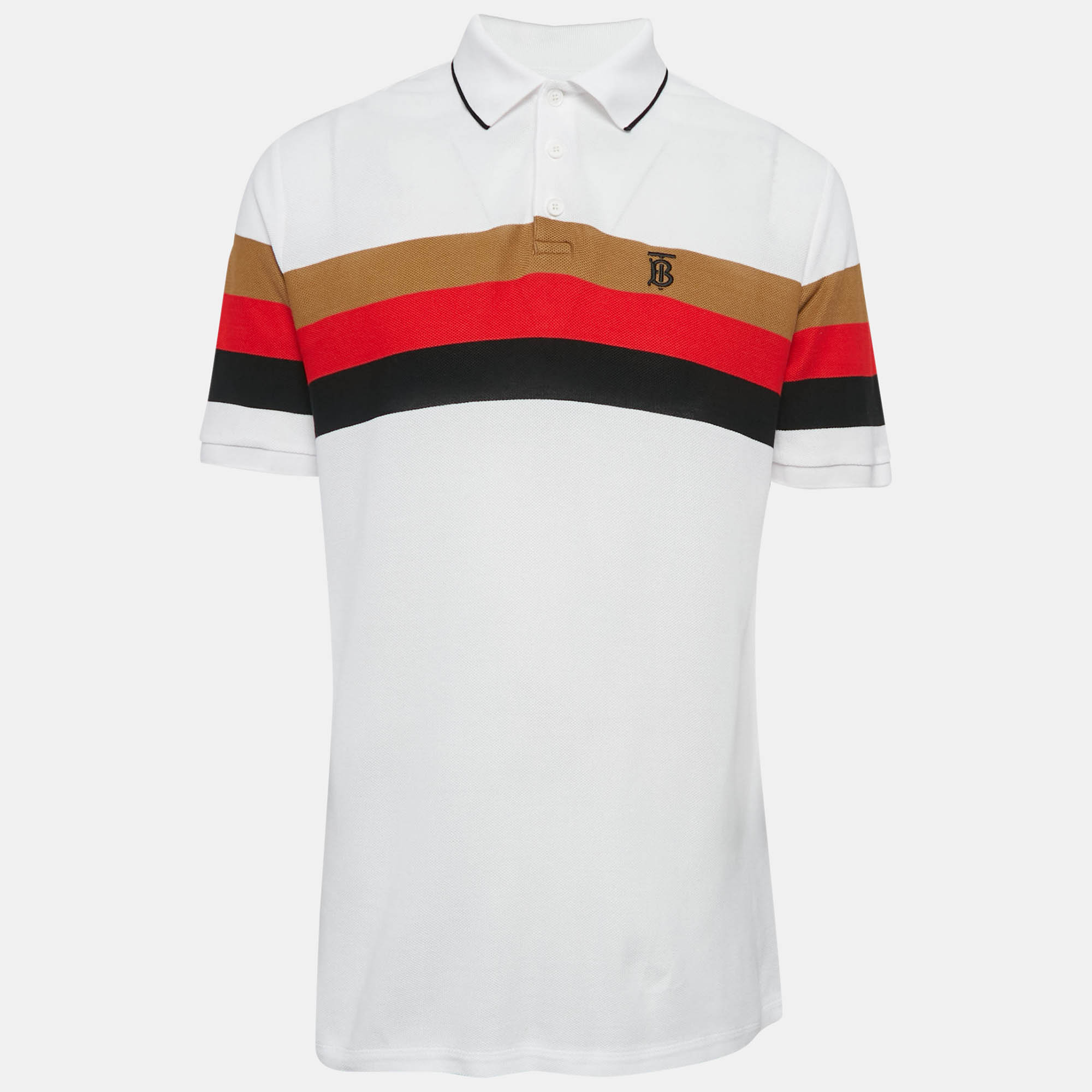 

Burberry White Striped Cotton Pique Polo T-Shirt M