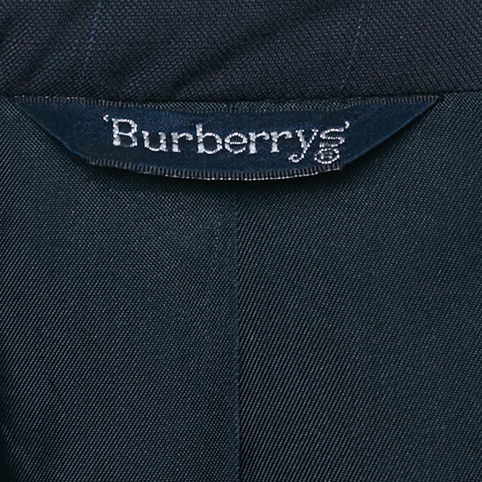 Burberry Vintage Navy Blue Checked Wool Hurwitz Longview Blazer XL 