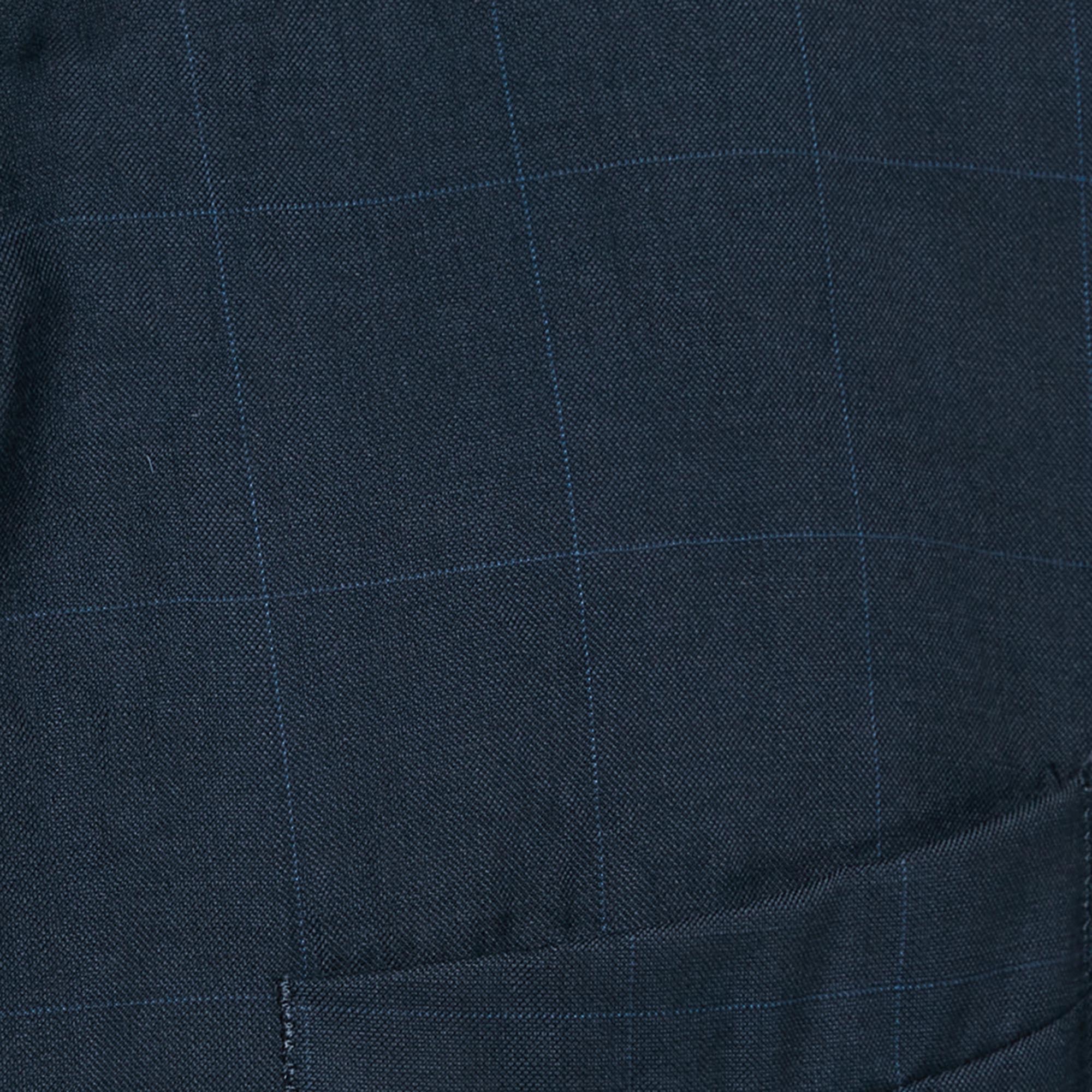 Burberry Vintage Navy Blue Checked Wool Hurwitz Longview Blazer XL 