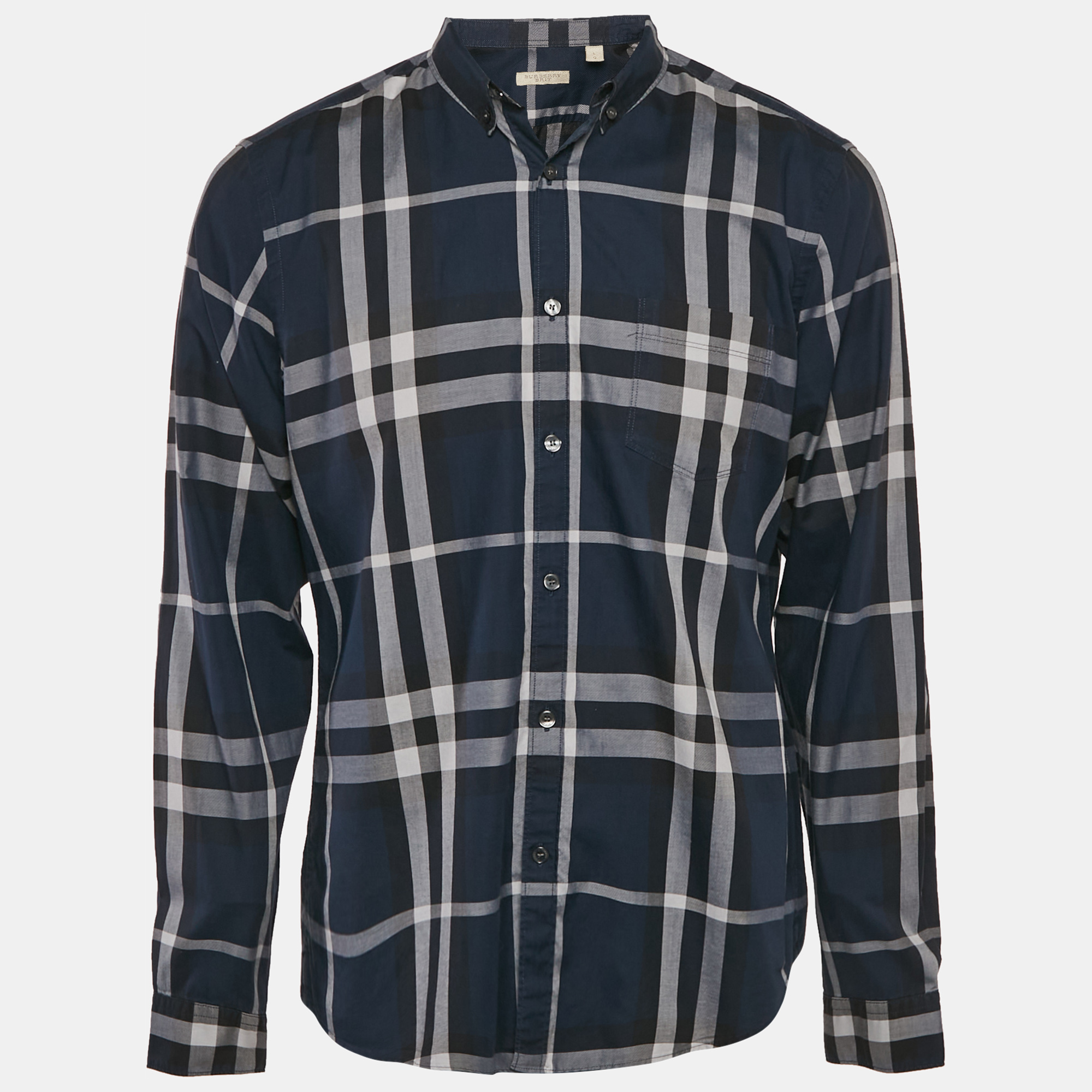 

Burberry Navy Blue Plaid Cotton Button Down Shirt L