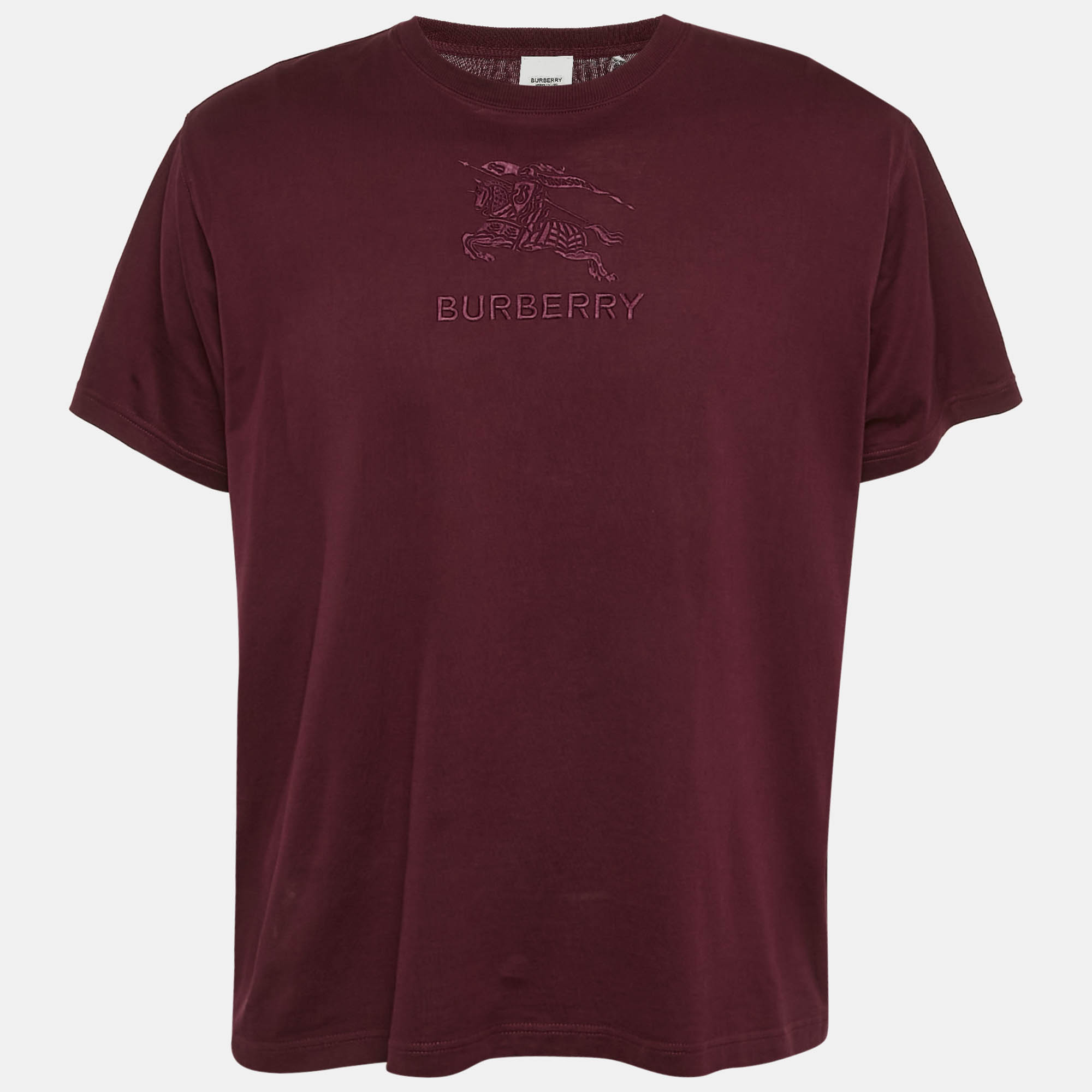 

Burberry Burgundy Logo Embroidery Cotton Crew Neck T-Shirt XXL