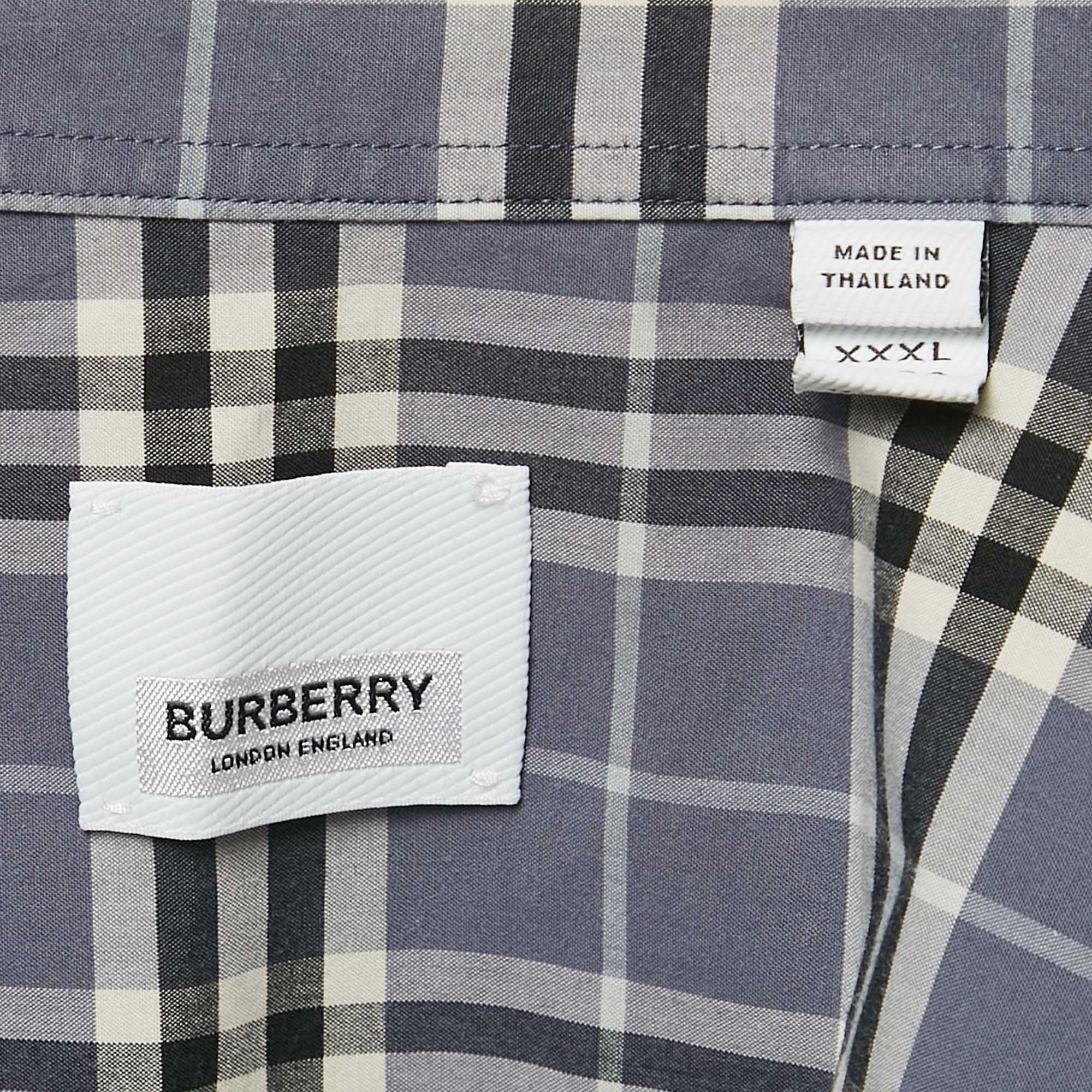 Burberry Blue Checks Cotton Long Sleeve Shirt XXXL 