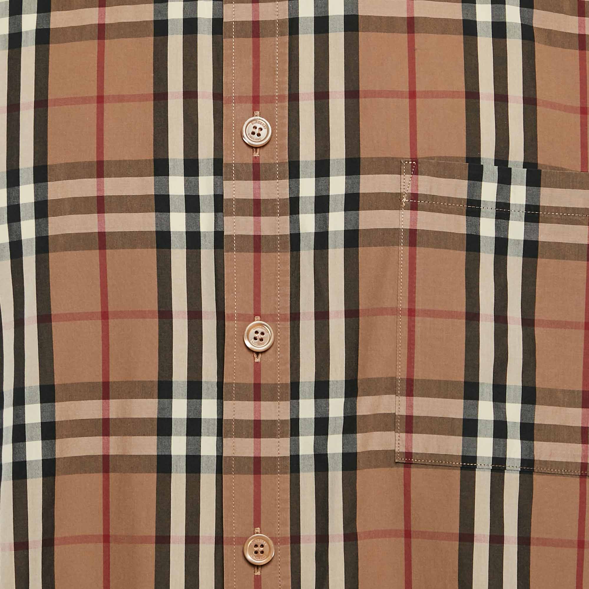 Burberry Beige Checks Cotton Long Sleeve Shirt XXXL 