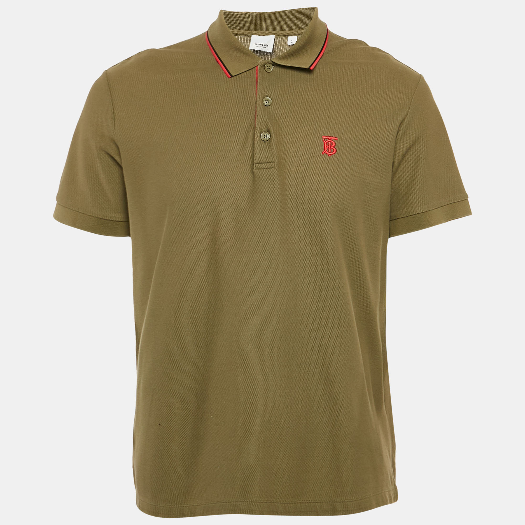 

Burberry Olive Green Cotton Pique Polo T-Shirt L