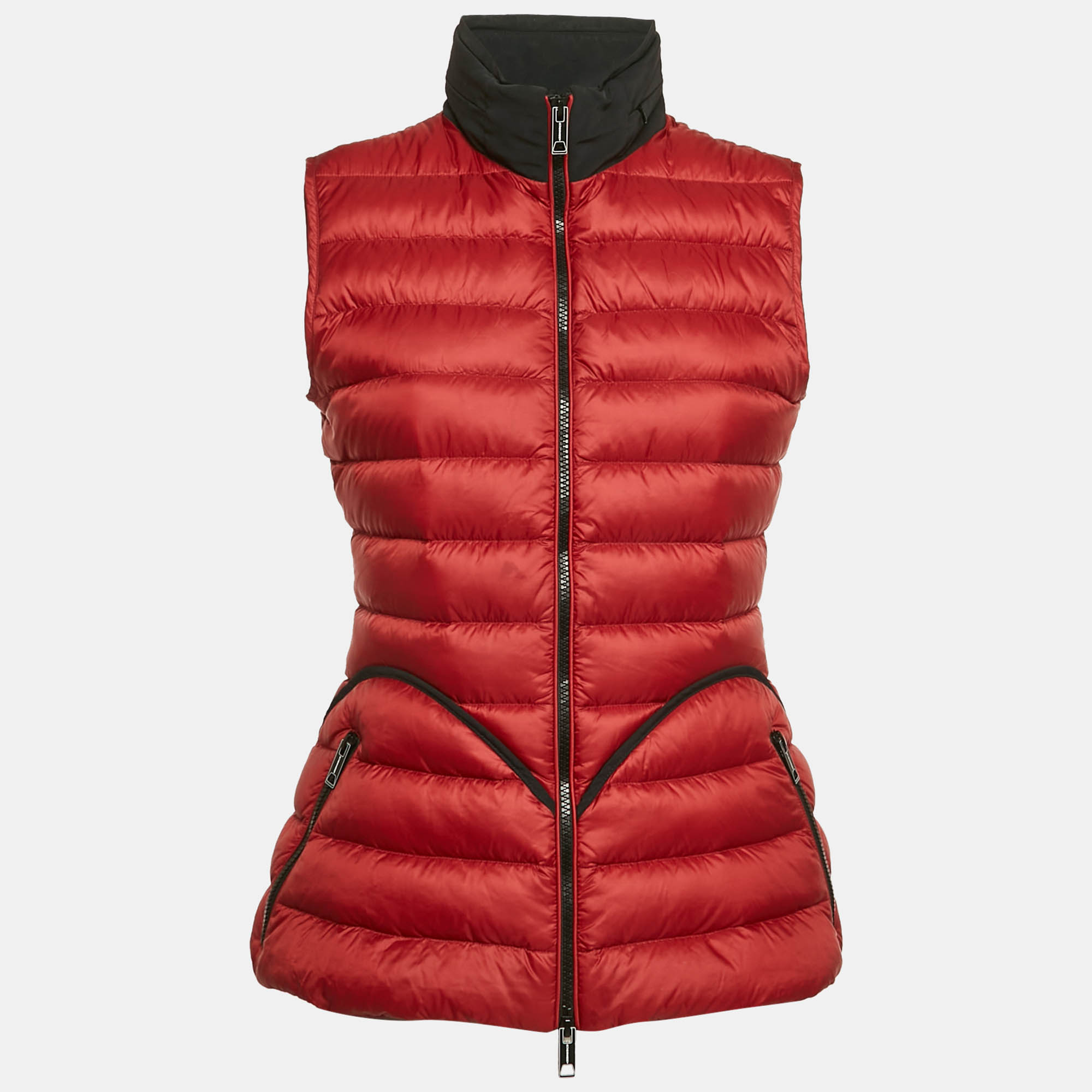 

Burberry Dark Red Nylon Zip-Up Puffer Gilet S