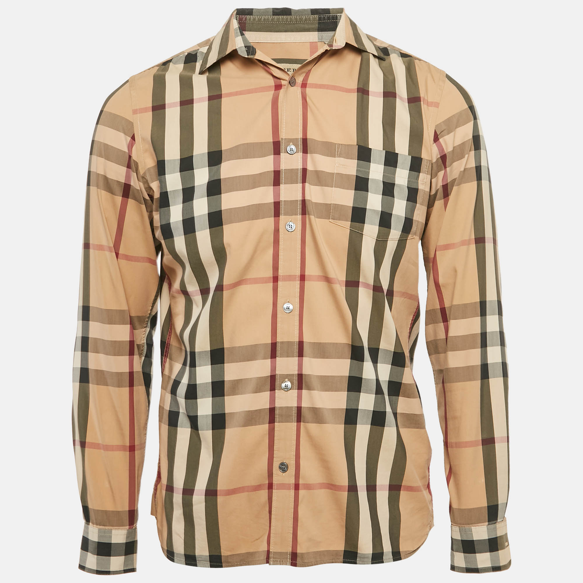 

Burberry Beige Checkered Cotton Full Sleeve Shirt M
