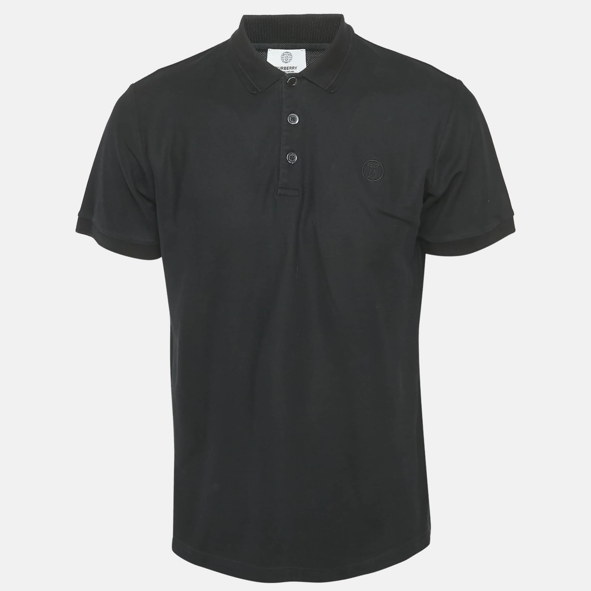 

Burberry Black Logo Embroidered Cotton Polo T-Shirt L