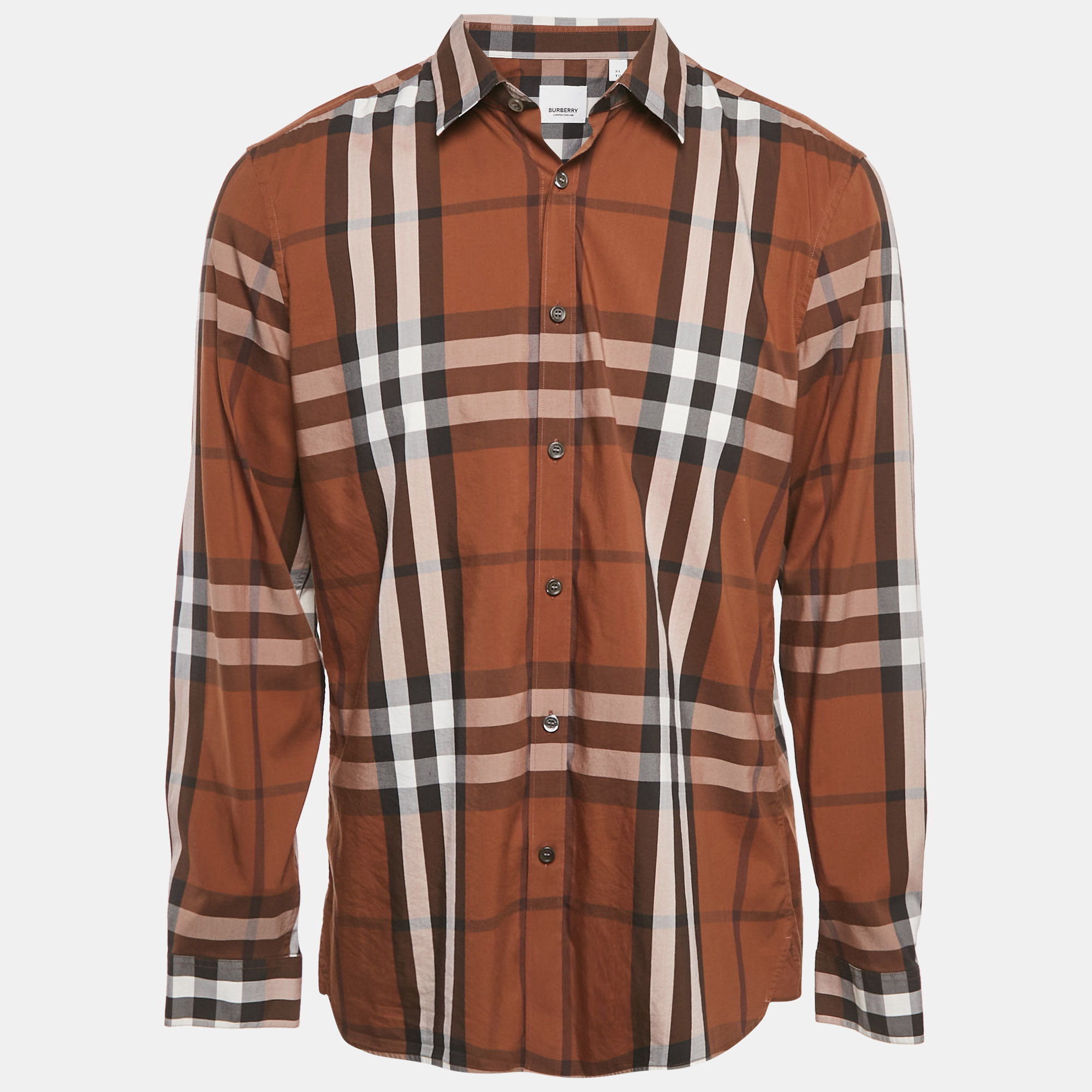 

Burberry Brown Checkered Cotton Full Sleeve Shirt XL