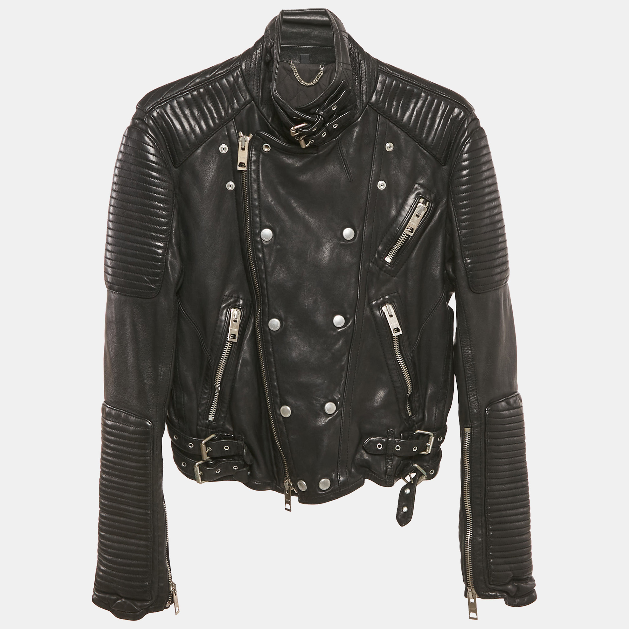 

Burberry Black Leather Biker Jacket M