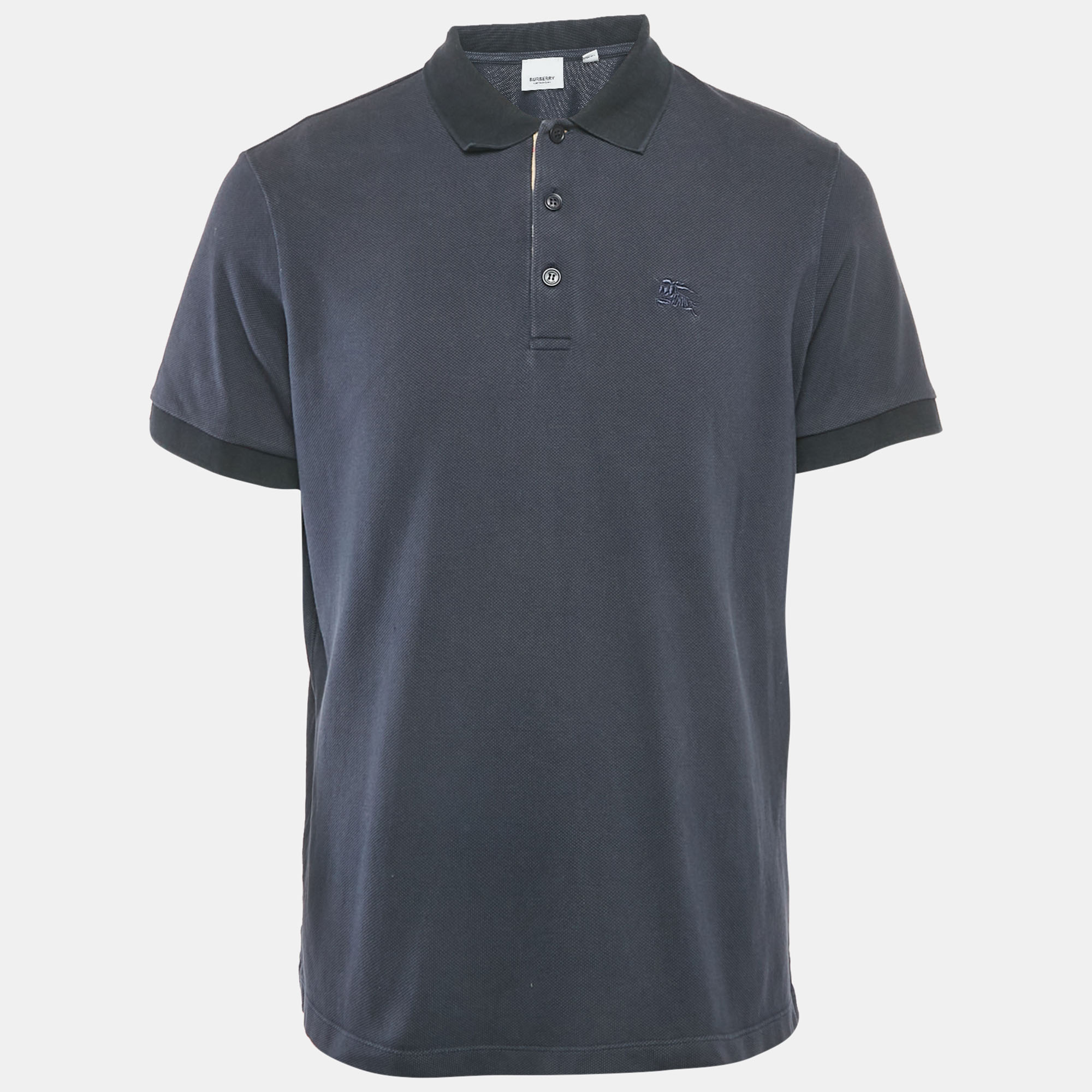 

Burberry Navy Blue Logo Embroidery Cotton Pique Polo T-Shirt L