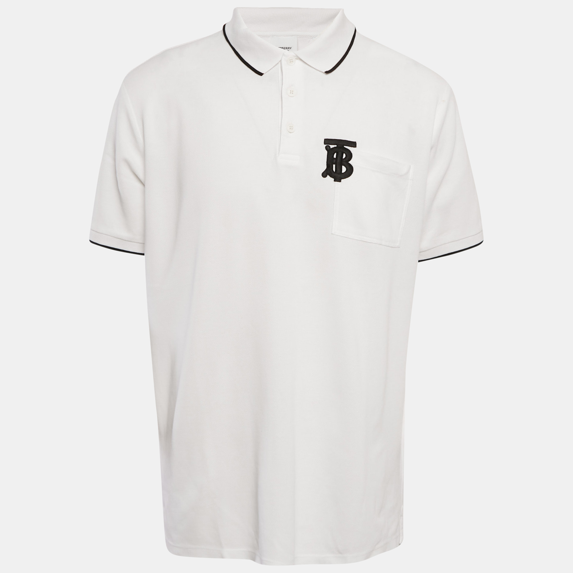 

Burberry White Cotton TB Monogram Pique Polo T-Shirt L