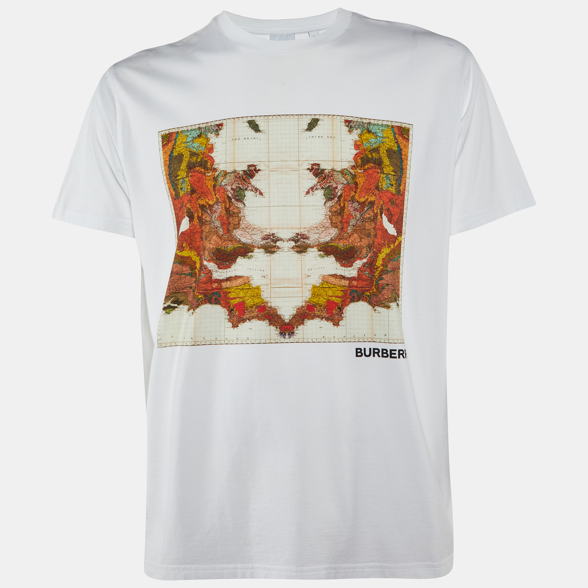 

Burberry White Varvey Map Print Cotton Crew Neck T-Shirt XS