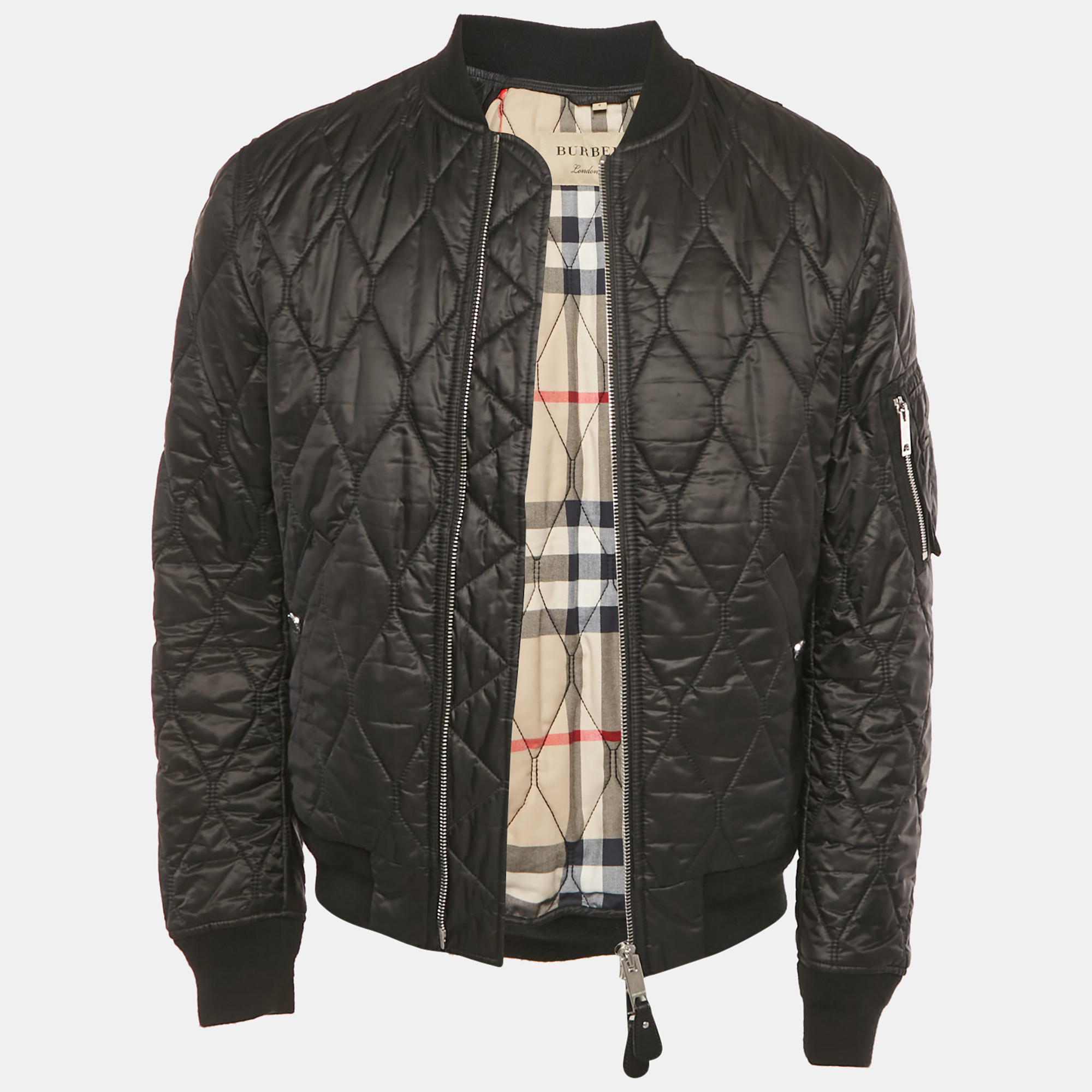 

Burberry Black Synthetic Zip-Up Grandy Quilted Bomber Jacket M