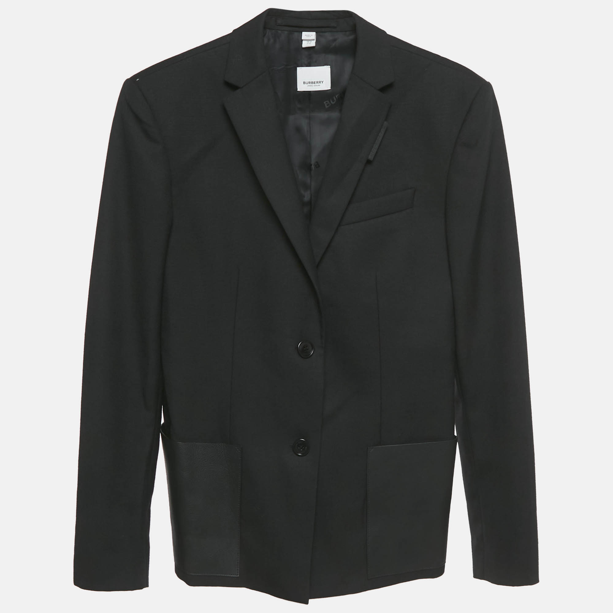 

Burberry Black Leather Pocket Wool Blazer XXS