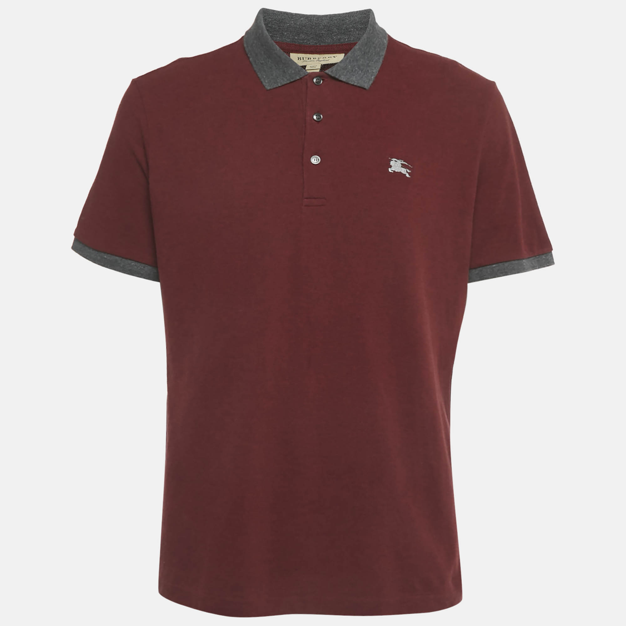 

Burberry Burgundy Cotton Pique Logo Detail Polo T-Shirt XXL