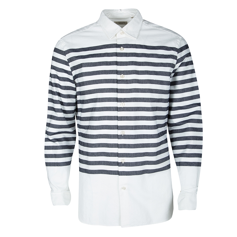 مملوكة مسبقًا Burberry Brit White Striped Cotton Long Sleeve Alistair Shirt L